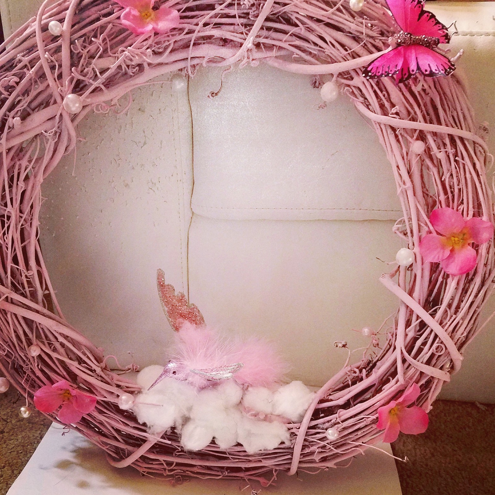 Beautiful handmade 24 in vine wreath ‘ ideal for breast cancer awareness month