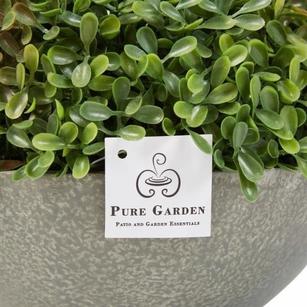 Pure Garden Faux Boxwood Topiary Set of 2 Indoor Artificial Plants in Stone Bowl