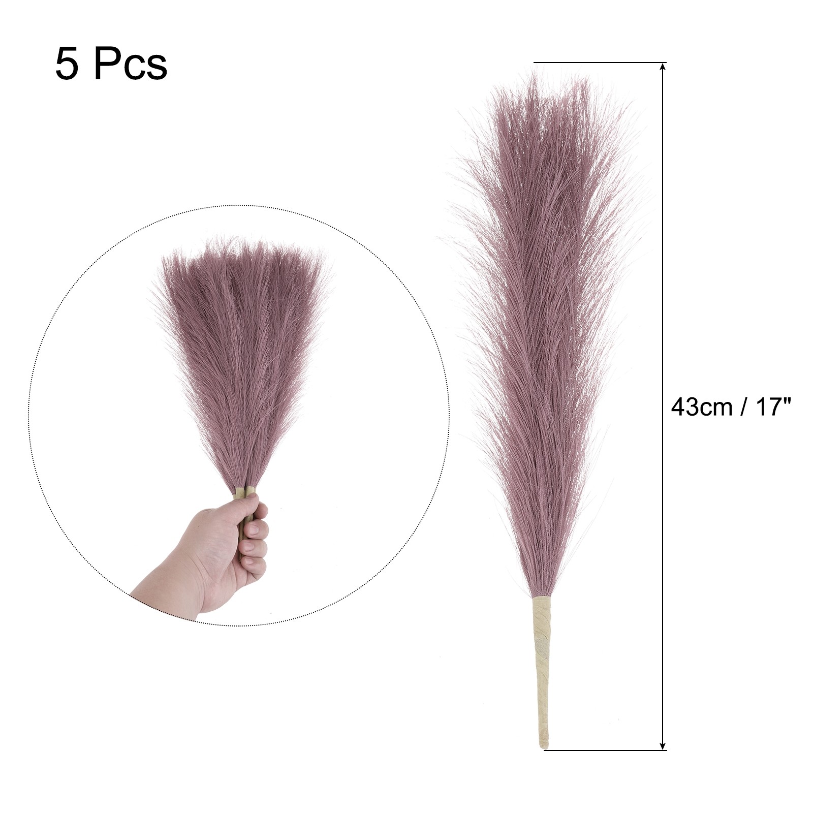 5pcs Dried Faux Pampas Grass 17″ Artificial Pampas Grass Decor Light Purple