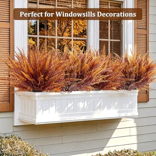 12 Bundles Artificial Fall Flowers for Outdoors Fall 12 Pack Orange Brown