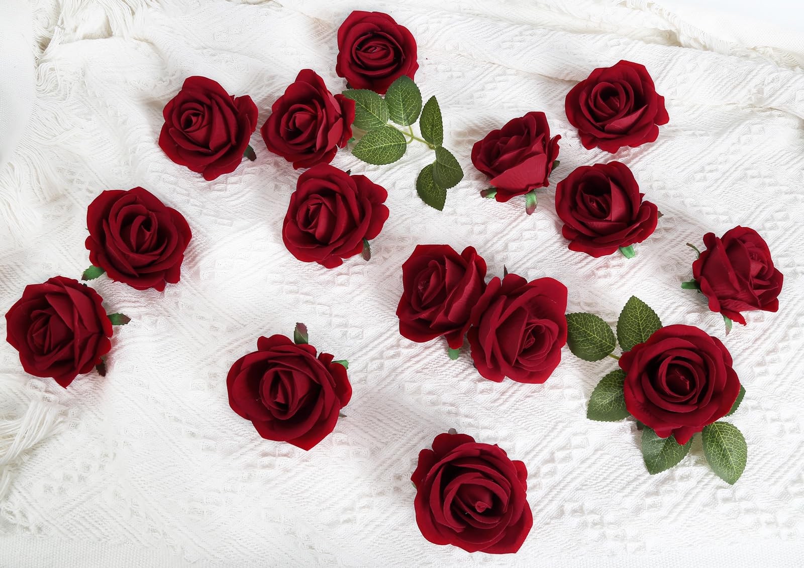 Red Artificial Roses 25 PCS Velvet Roses Artificial Flowers Real Look Silk Fl…