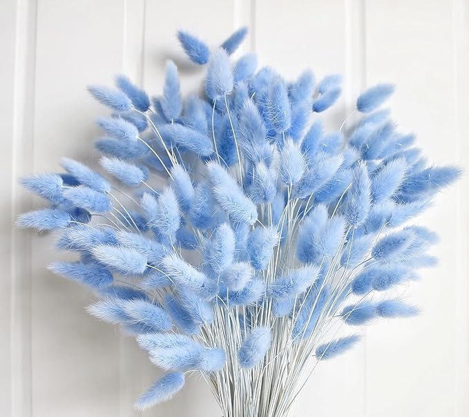120 PCS Blue Dried Pampas Grass Decor, 17-inch Pompas Floral, Dry Flowers for…