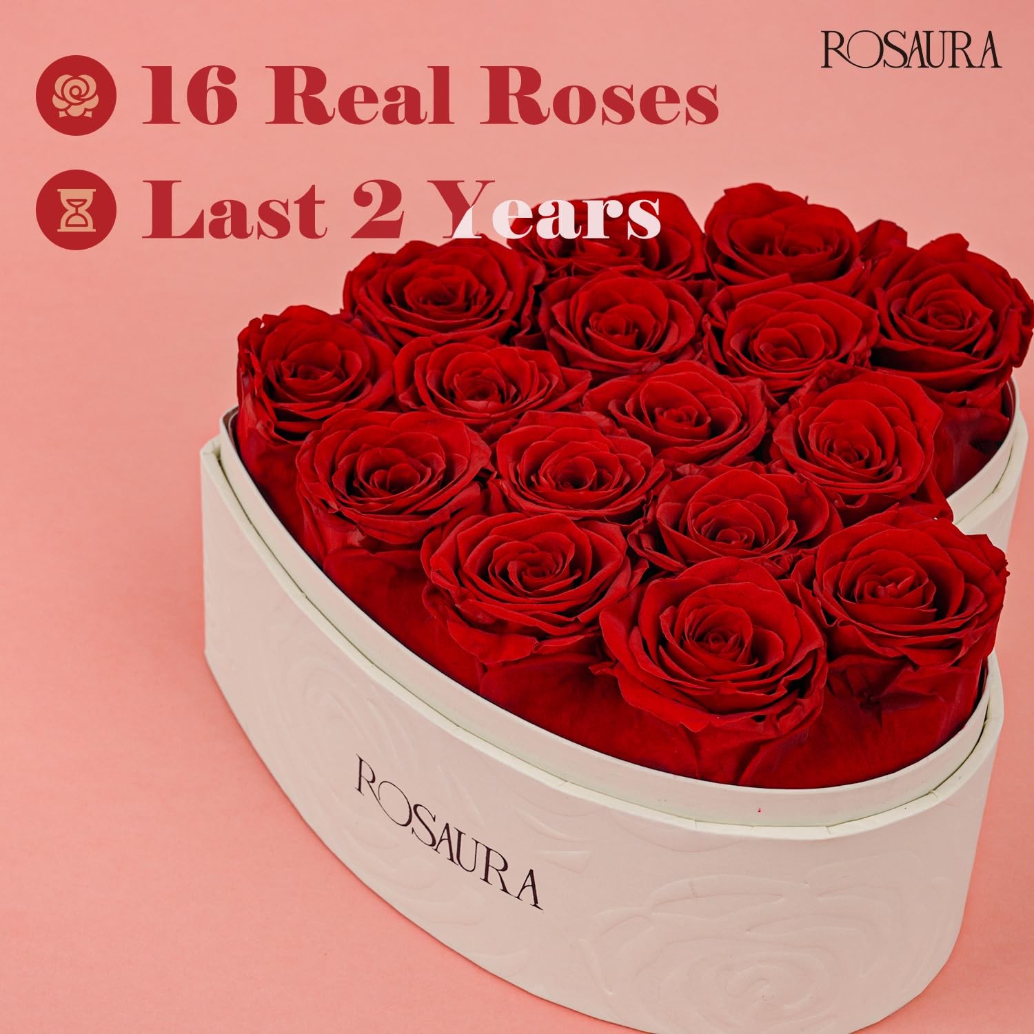 Heart Shaped Preserved Roses Gift Box Real Forever Flowers Red Decor 16 PCS