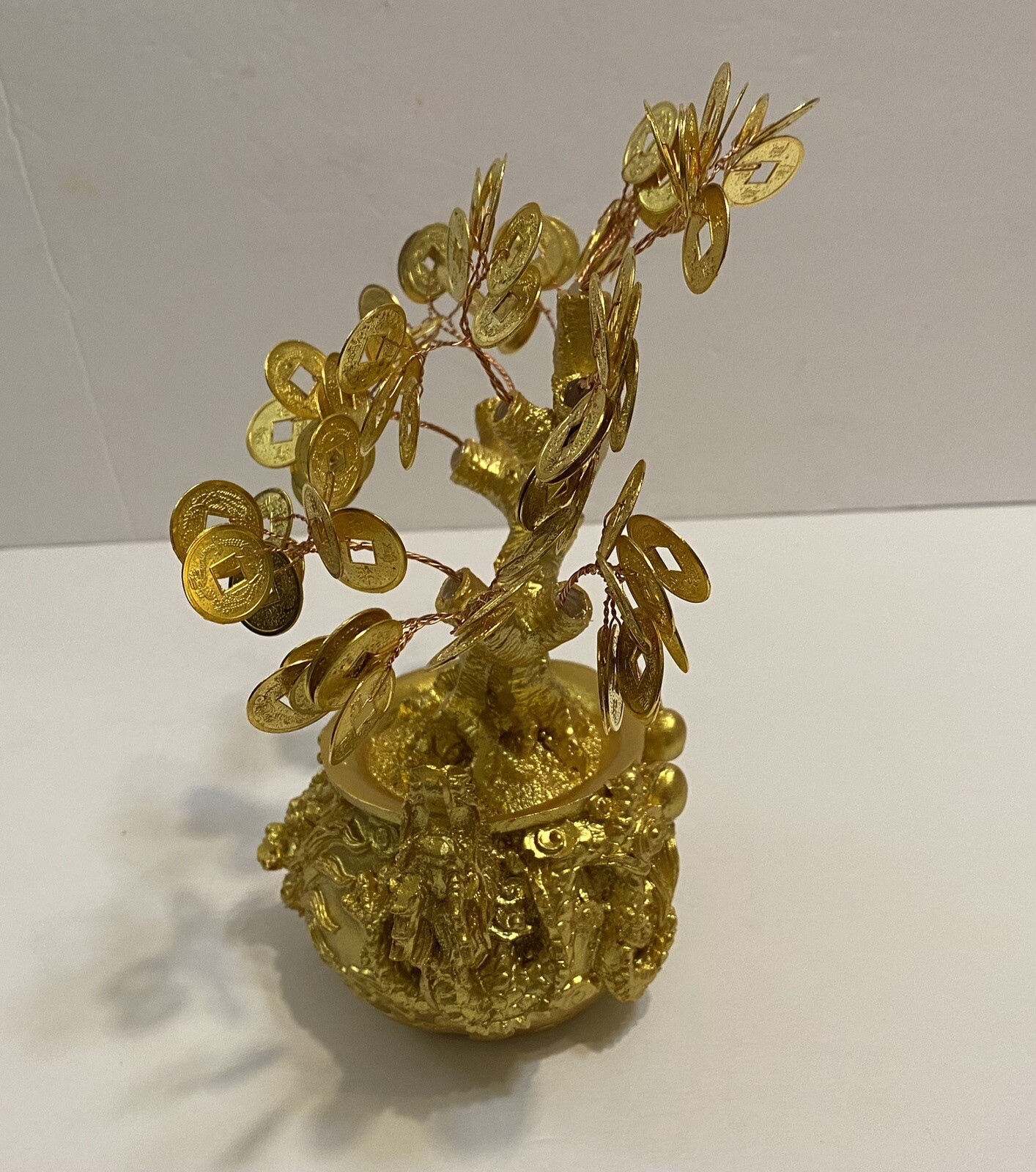 8” Feng Shui Gold Money Coins Tree in Dragon Pot Wealth Blessing Gift US Seller