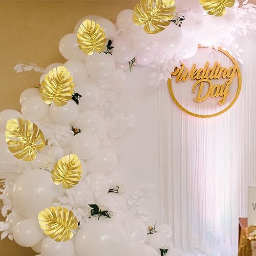 24 Pcs Artificial Gold Palm Leaves Tropical Party Leaves Table Wall Decoration