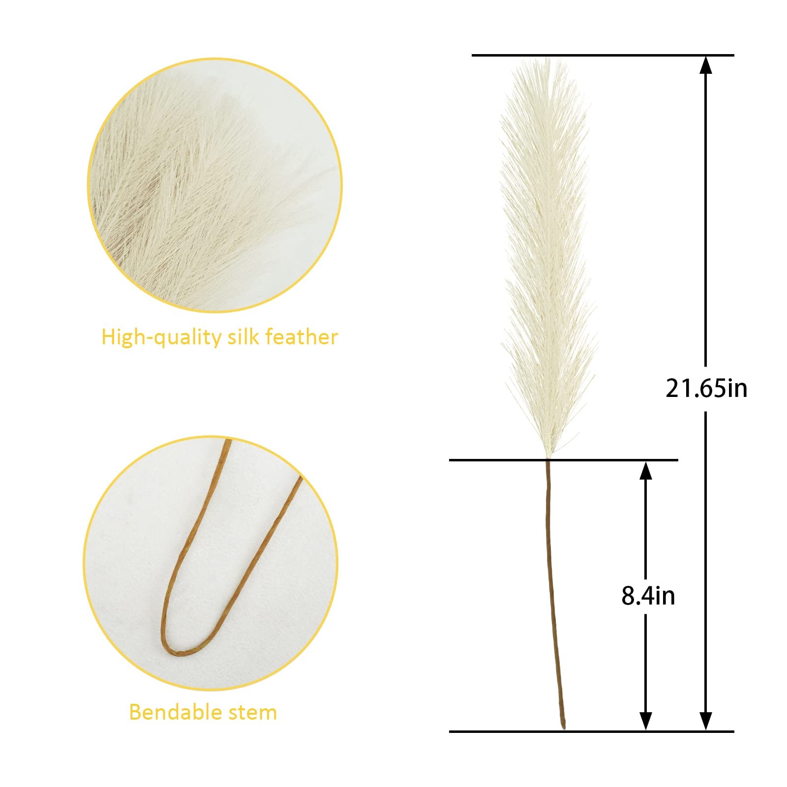 50PCS Faux Pampas Grass, 21.6″ Short Artificial Pompous Grass Floral Fake Pom…