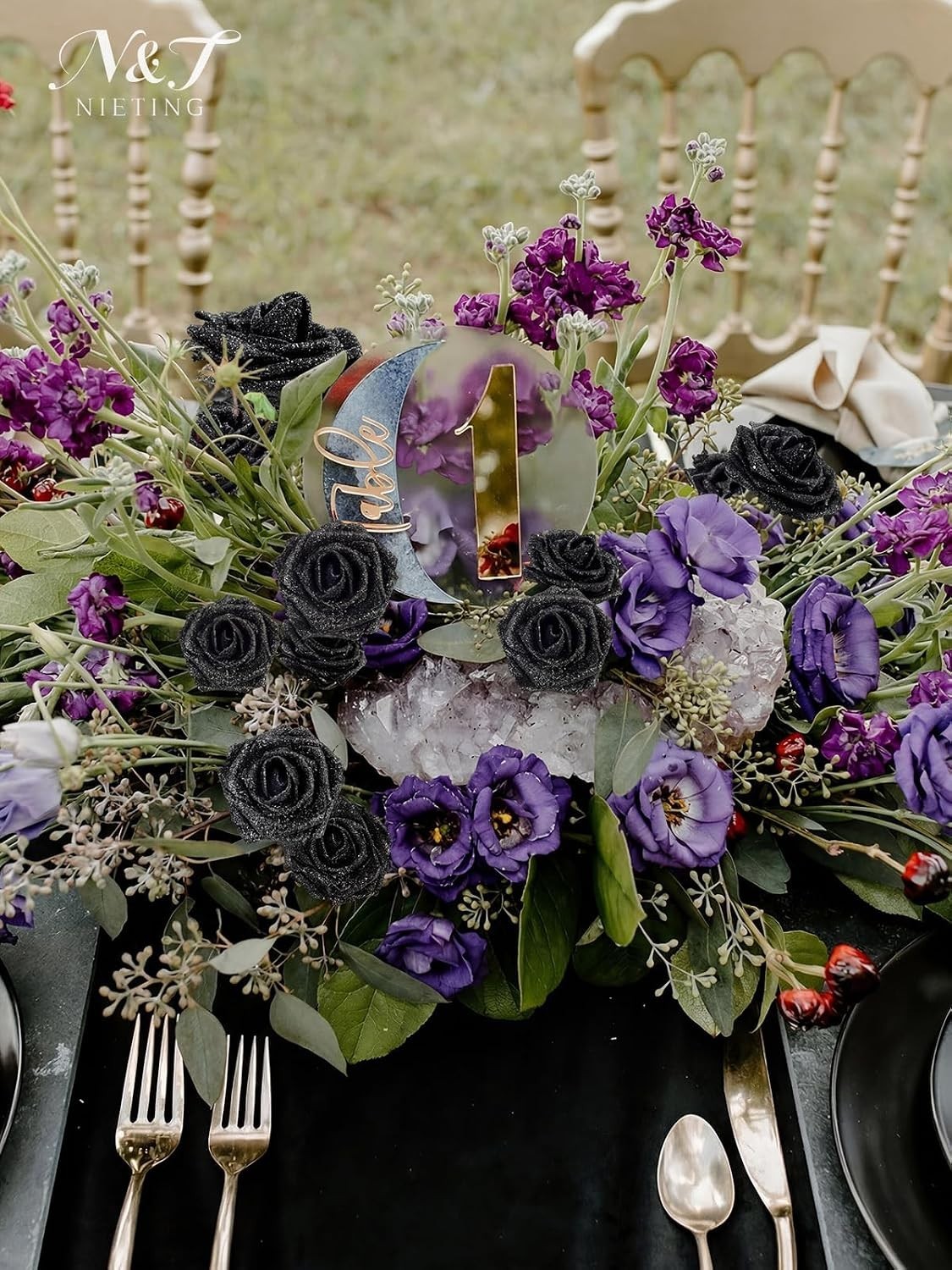 Realistic 25pcs Black Glitter Roses – Perfect for All Occasion Centerpieces