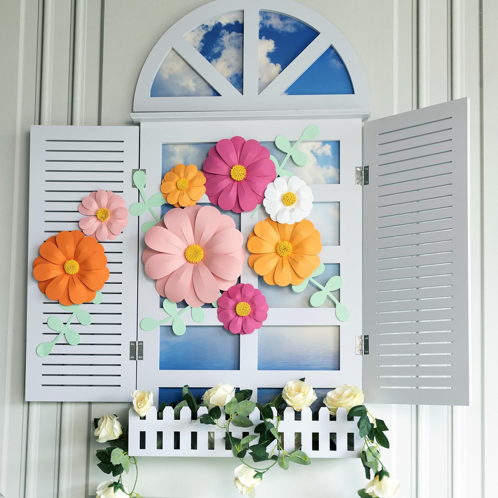 Daisy Paper Flowers Party Decor Orange Yellow Wall Hanging Birthday Shower