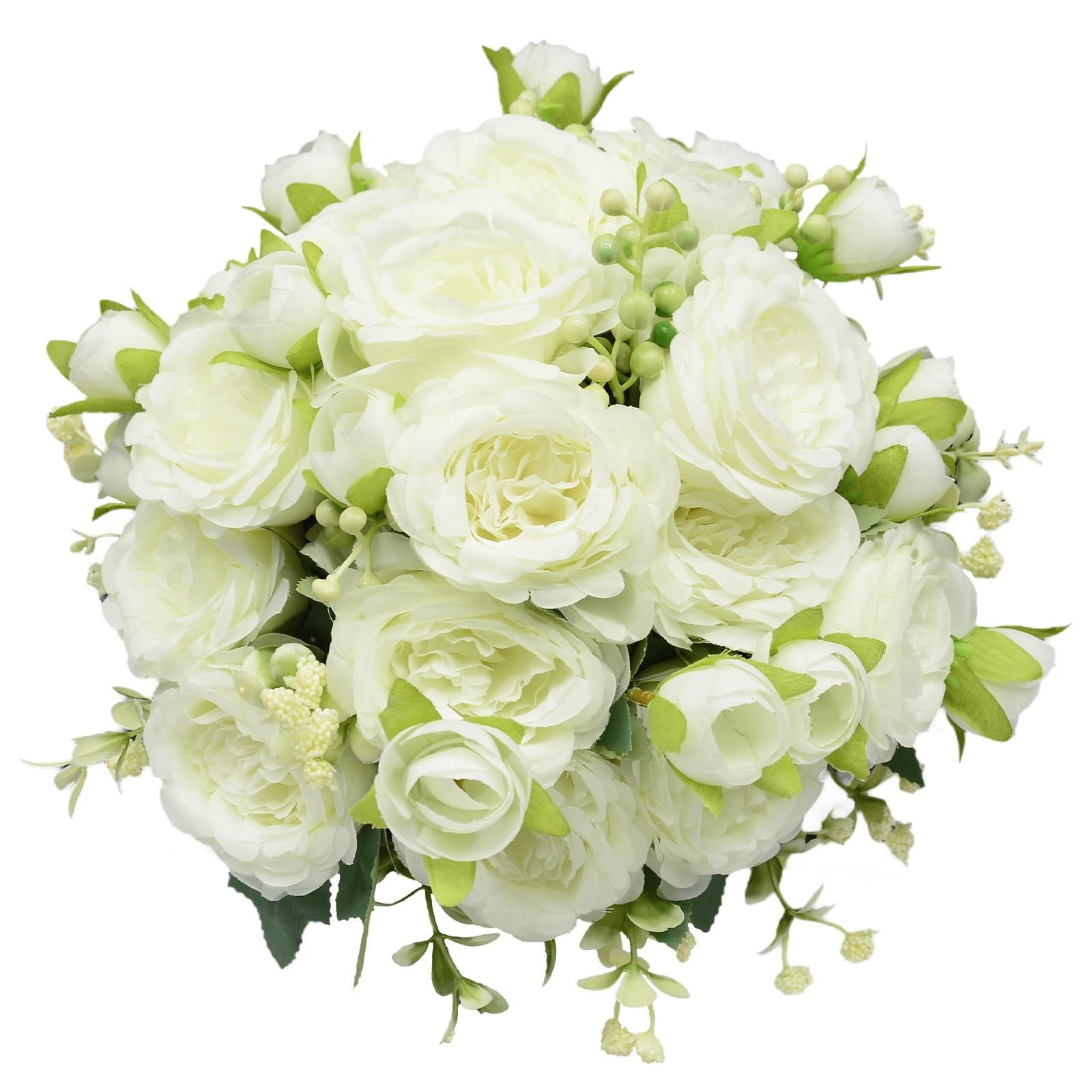 2 PCS Artificial Flowers Bouquet 10 PCS Austin Rose Heads White Peonies