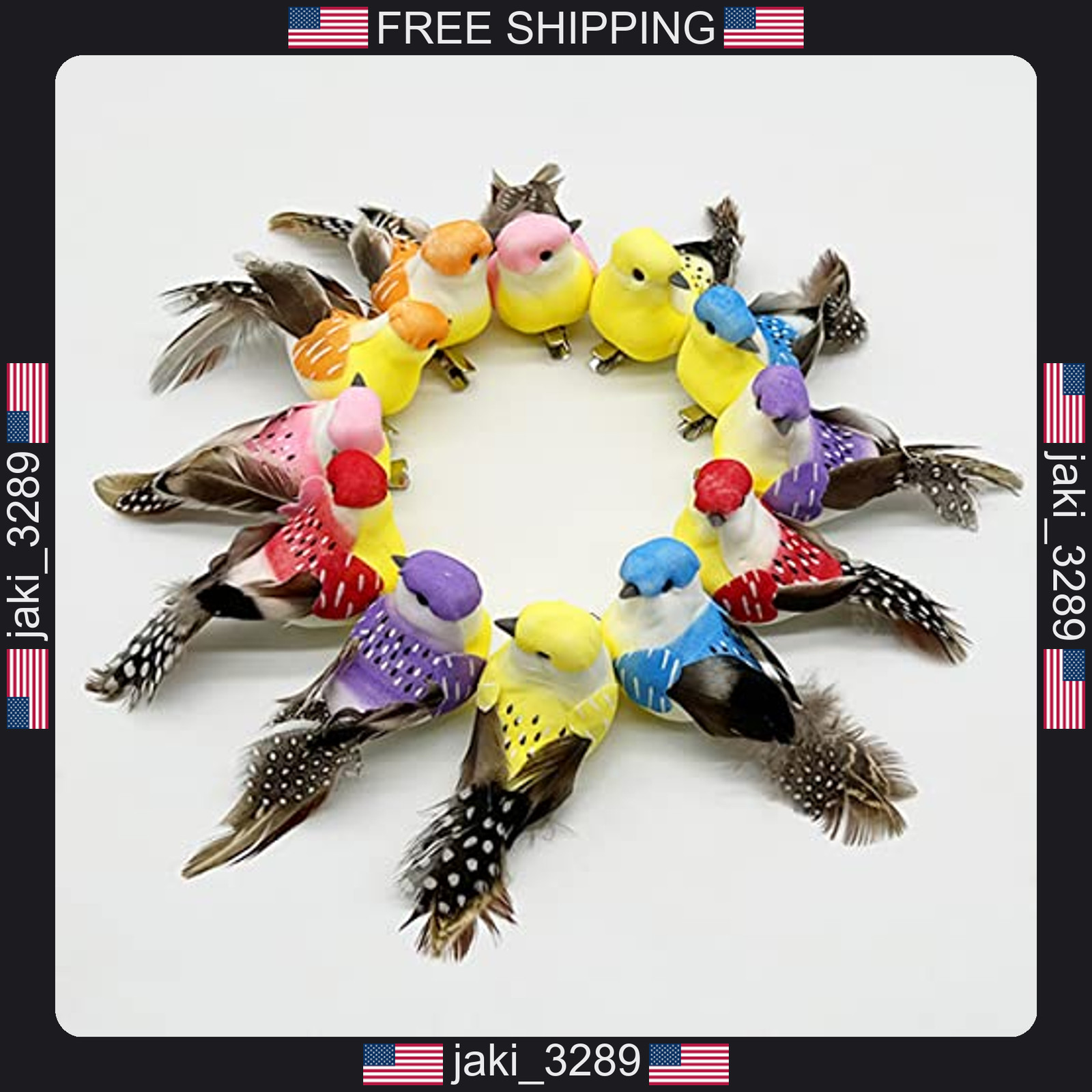 Lwingflyer 12pcs Small Feather Bird Clips for Spring Tree Wreaths Floral