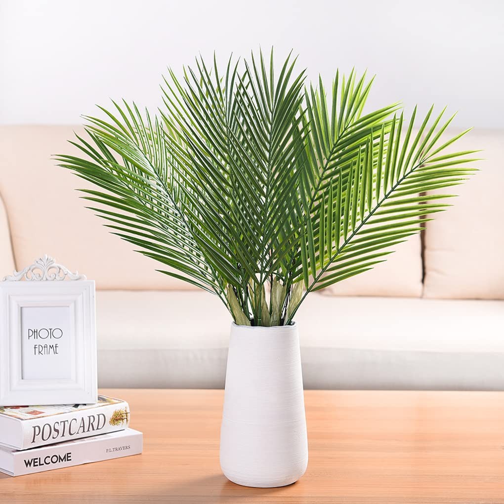12 Pcs Artificial Palm Branches Palm Leaves with Stem for Party Tree Decor