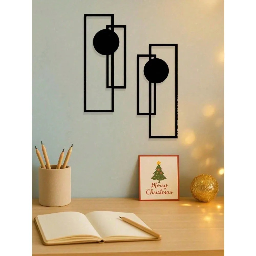 2-Pc Abstract Gothic Line Metal Wall Art Minimalist Black Living Room Decor