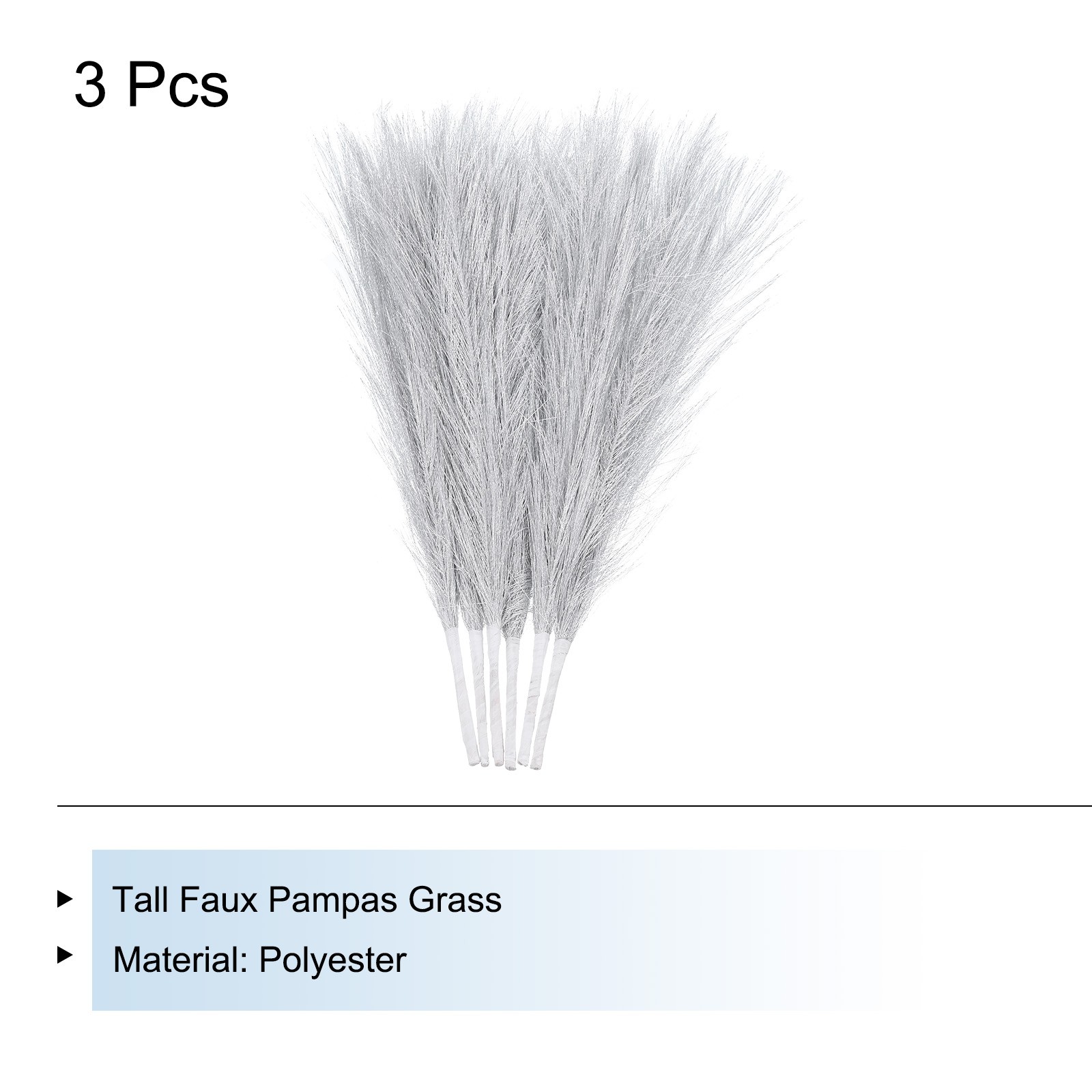 3Pcs Pampas Grass 17.7″ Fake Pampas Grass for Wedding Decoration Silver