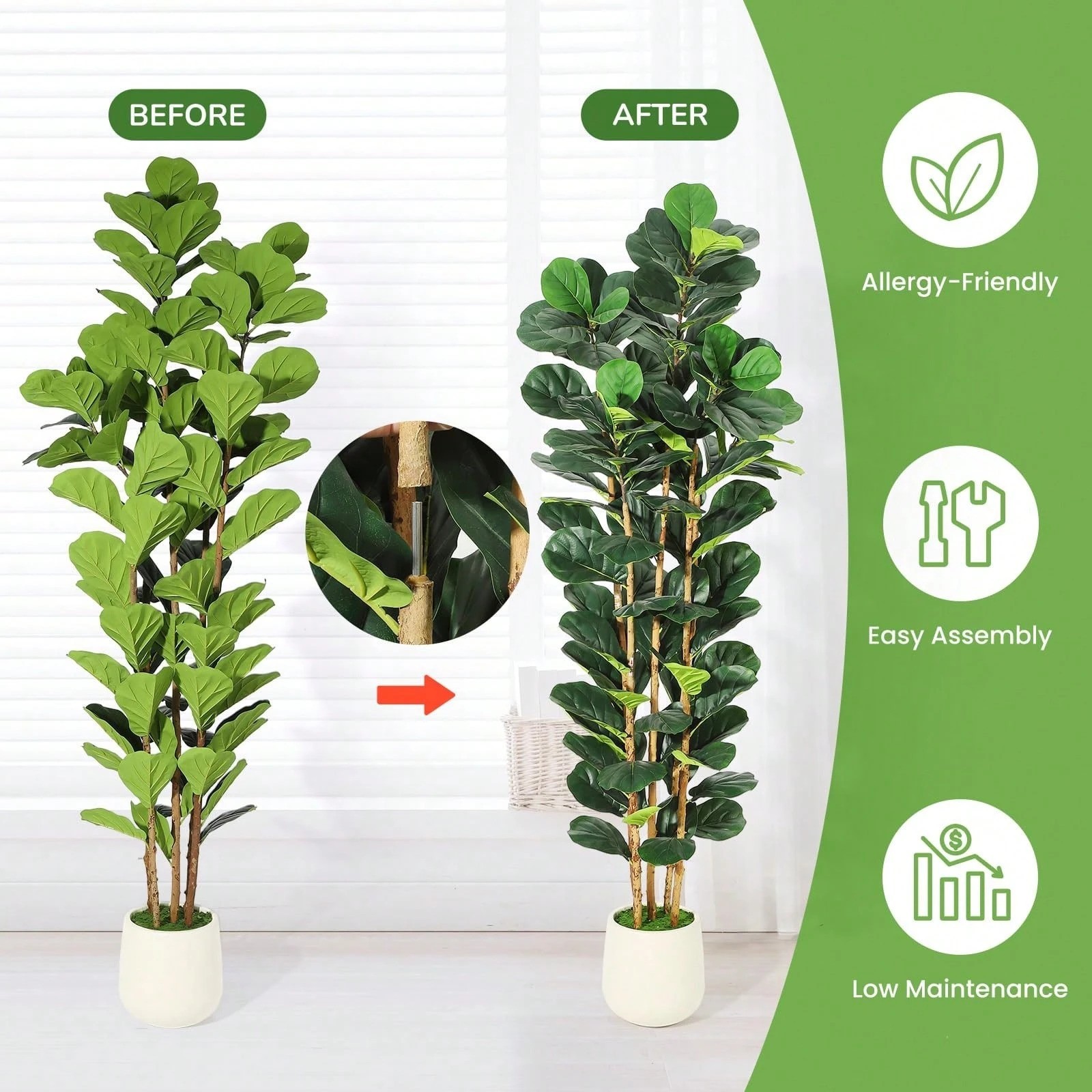5 6 7FT Faux Fiddle Leaf Fig Tree Artificial Plant in White Pot