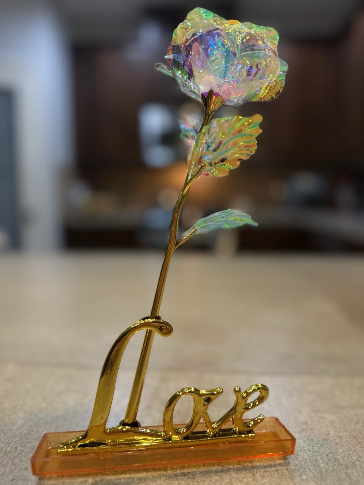 Galaxy Gold Rose with “Love” Stand – Holographic 24K Foil Rose Gift