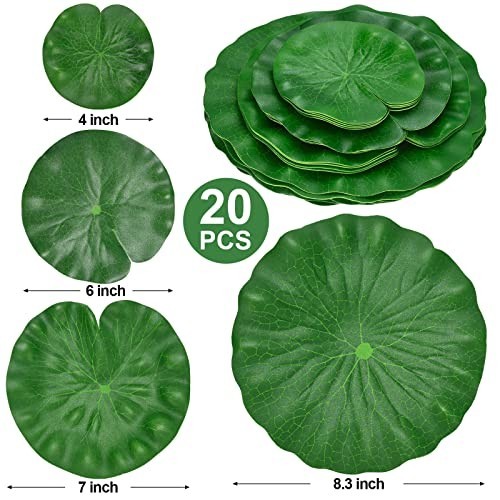 20 Pcs Realistic Floating Lily Pads for Ponds & Aquariums, Lotus Leaves Decor