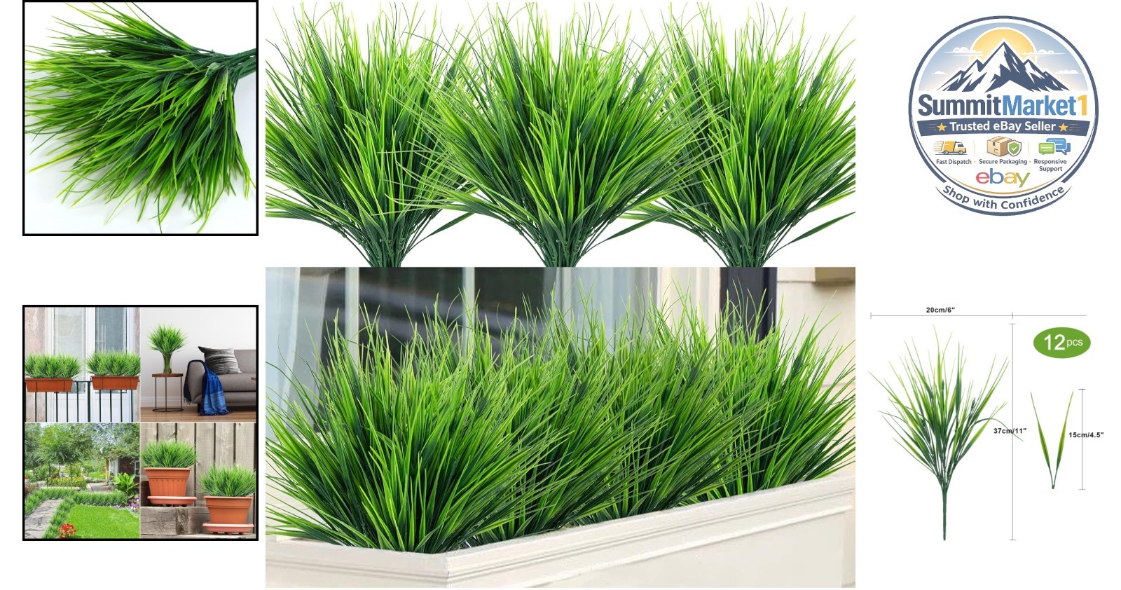 Artificial Plants 12 Pcs Fake Greenery Stems Plastic UV Resistant