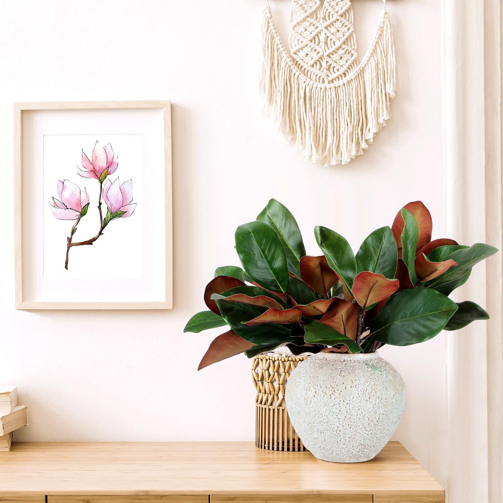 18 Inch Artificial Magnolia Leaves 6 Stems Realistic Lifelike Decor