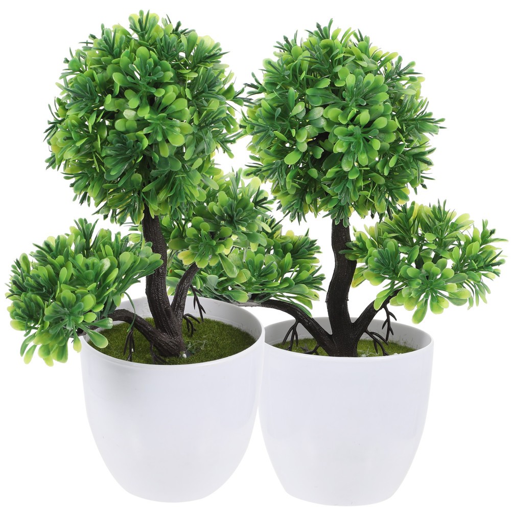 2Pcs Small Artificial Plants in Pot Green Simulated Plants for Home and Office