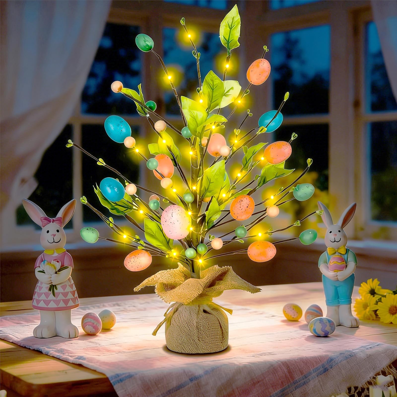 18 Inch Lighted Easter Egg Tree Timer Fairy Lights Adjustable Spring Decor