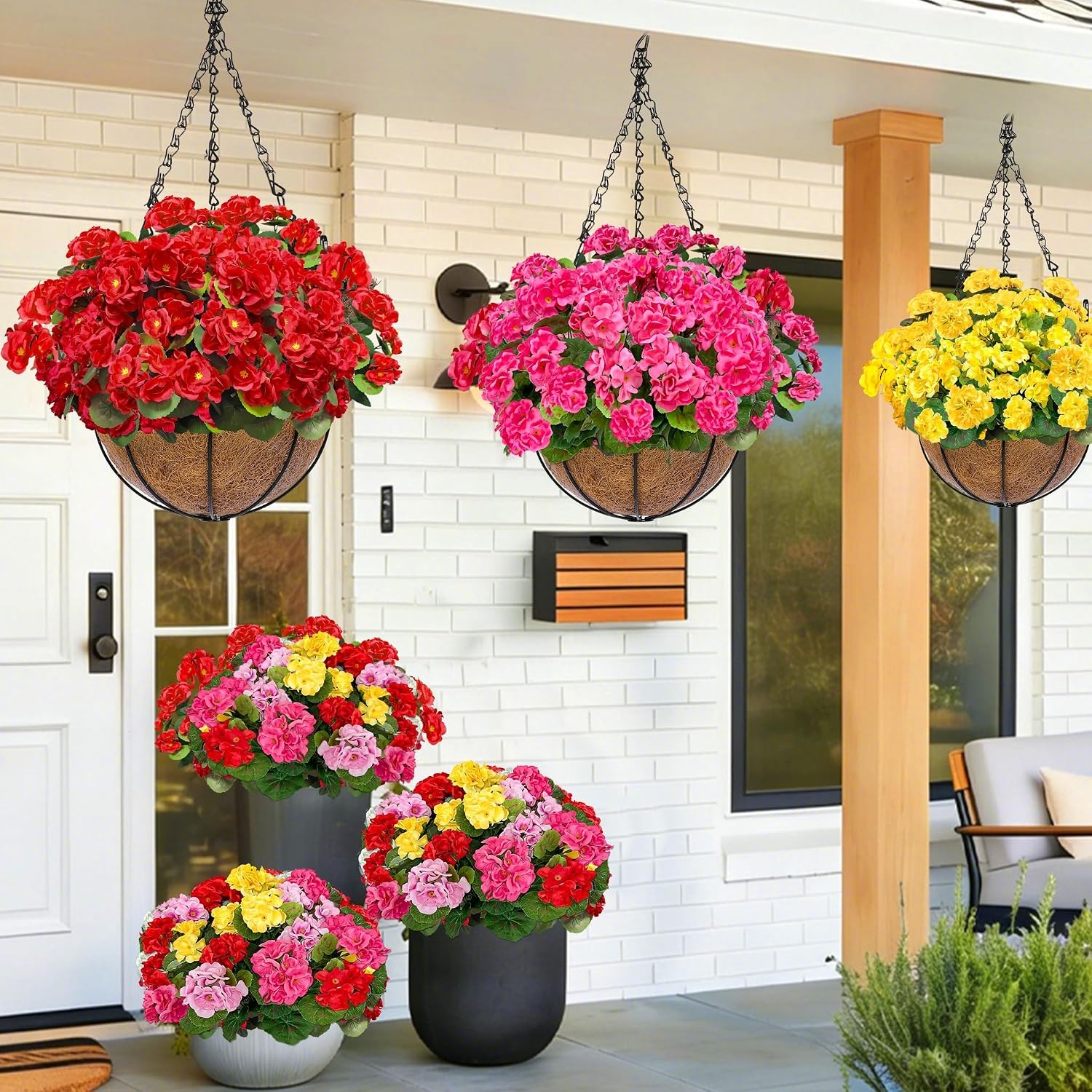 4 Bundles Artificial Geraniums Flowers for Outdoors Summer Decor | Fake Flowers
