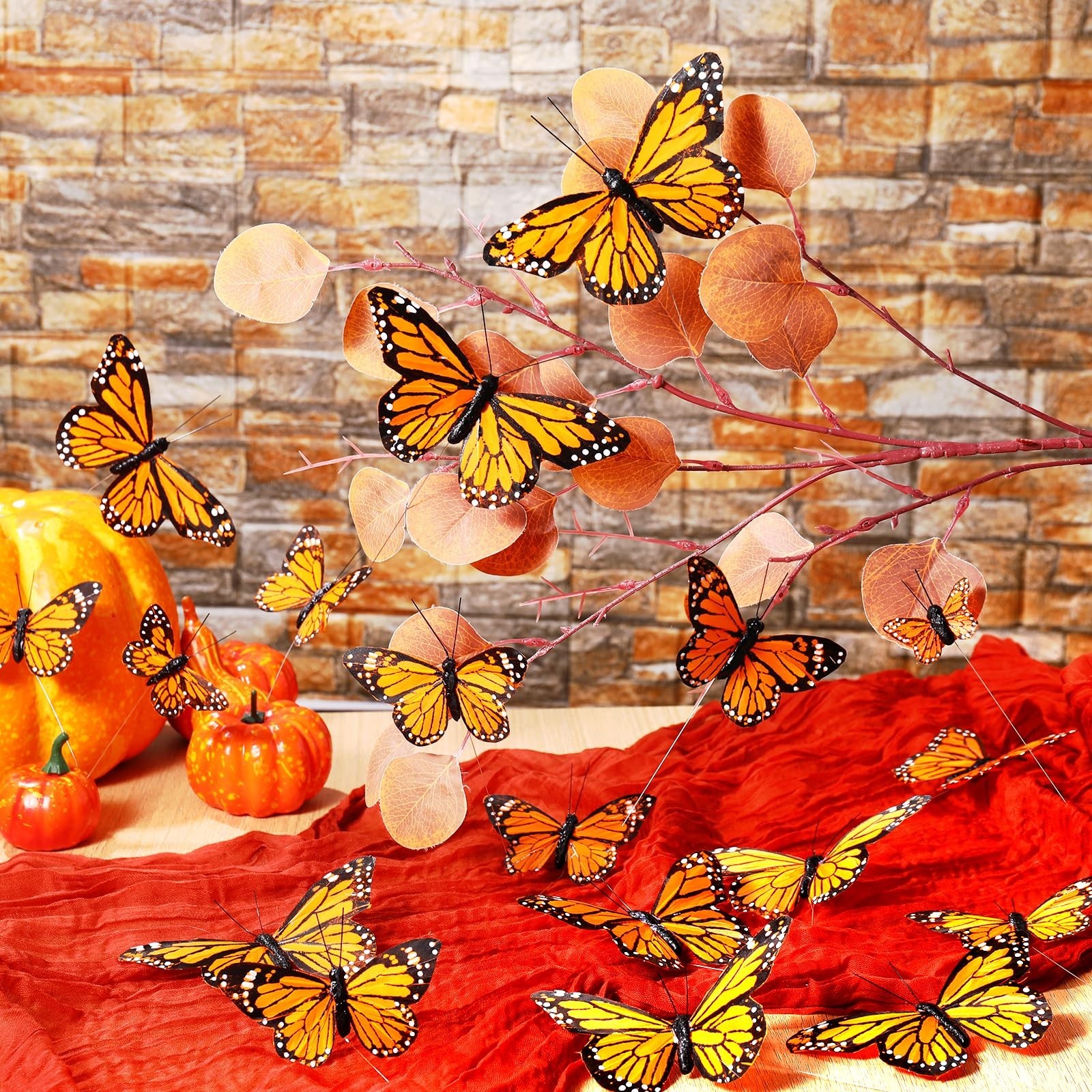 72 Pcs Monarch Butterfly Decorations – Artificial Feather Picks for Spring Party