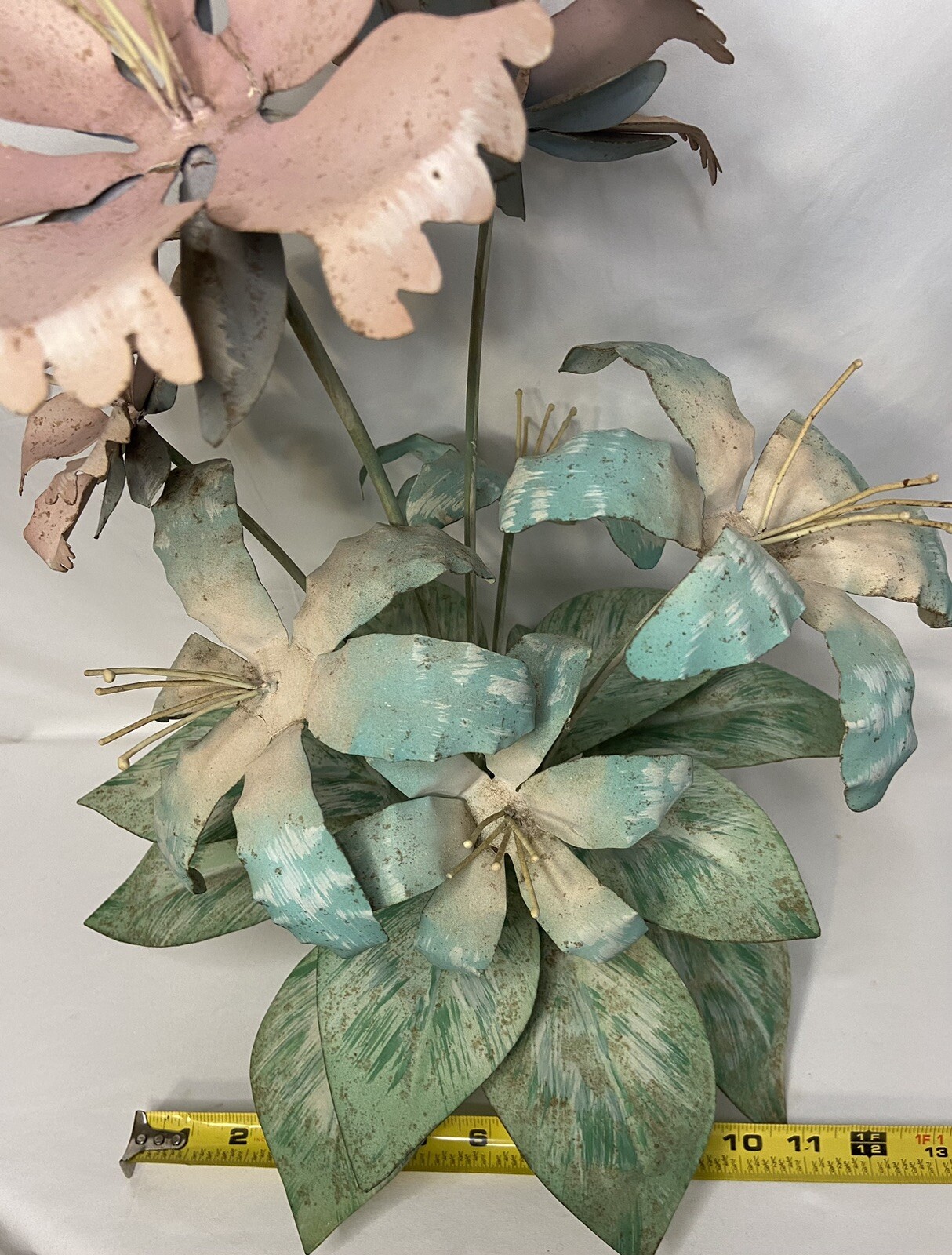 Vintage Metal Flower Arrangement 19” Tall Pink, Blue, Green **READ