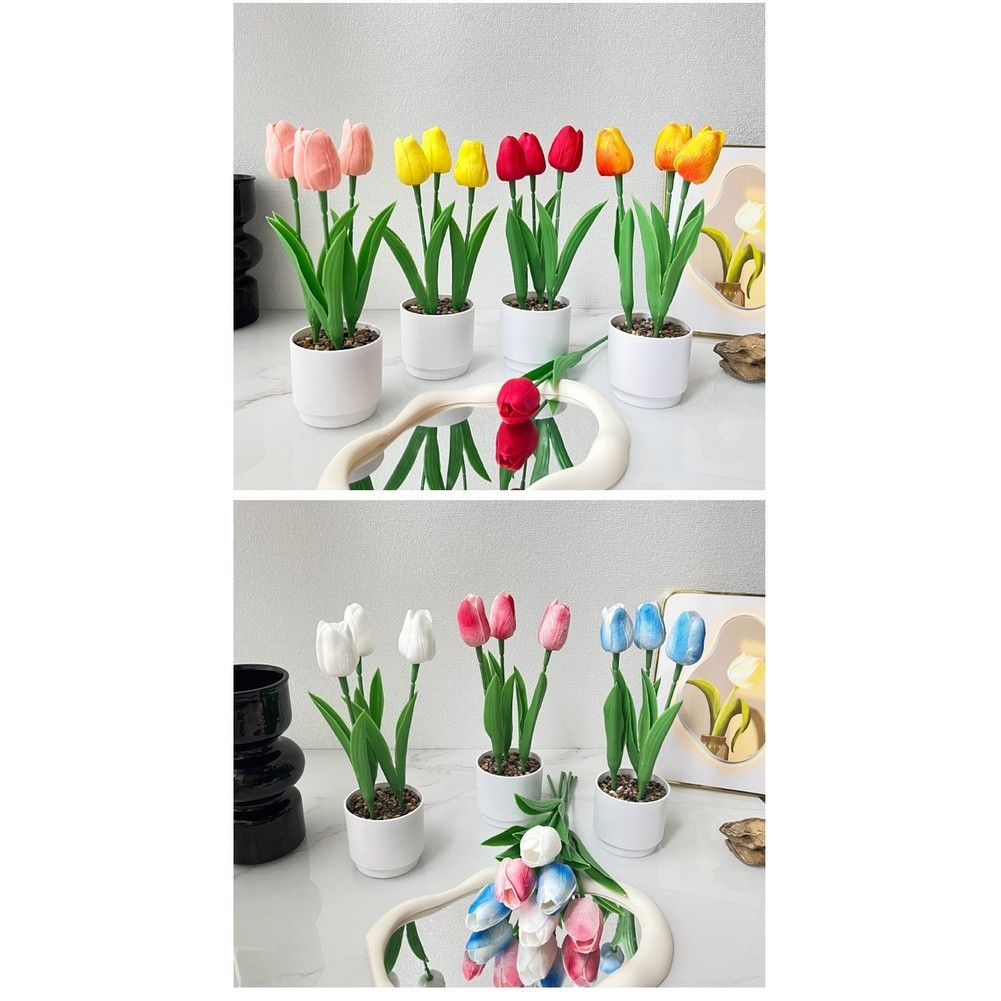 Artificial Tulip with PU Pot for Nordic Aesthetic 10 10 25cm for Decor Setup