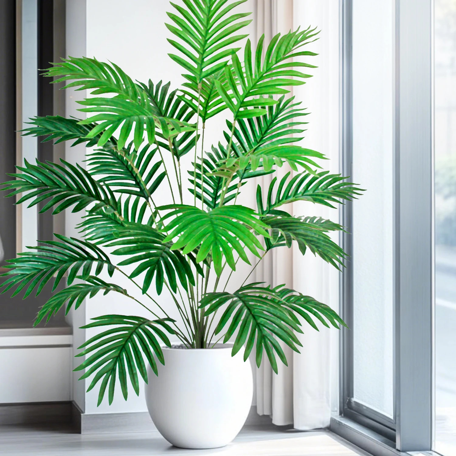 45-125CM Artificial Palm Tree Tropical Fake Plant Green Faux Palm Leaf Branch