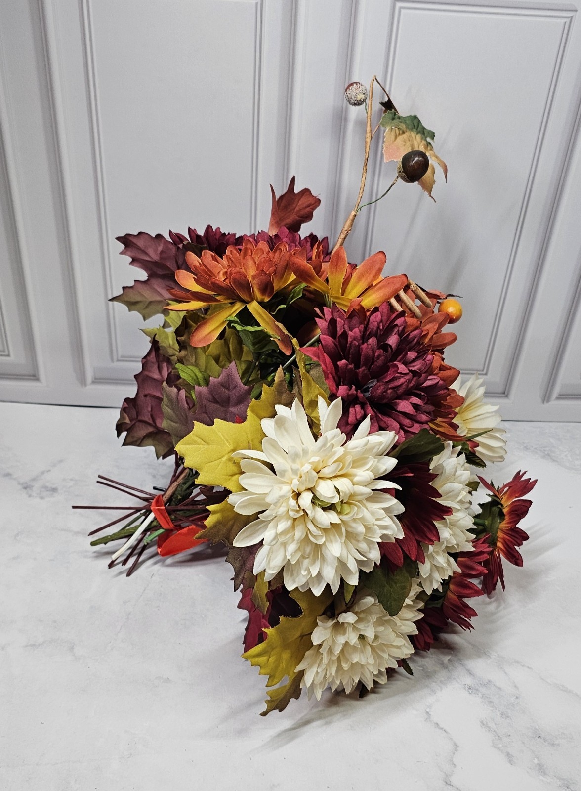 Fall Artificial Flowers With Small Pumpkin And Gourds