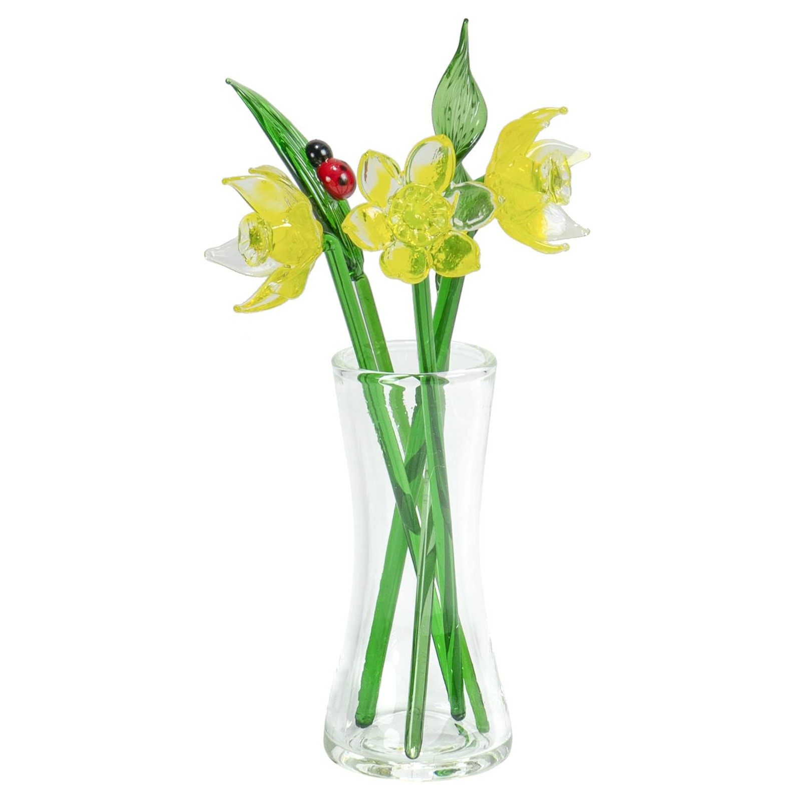 Decorative Glass Lovely Flower Bouquet with Vase, Gift Boxed – Yellow Daffodils
