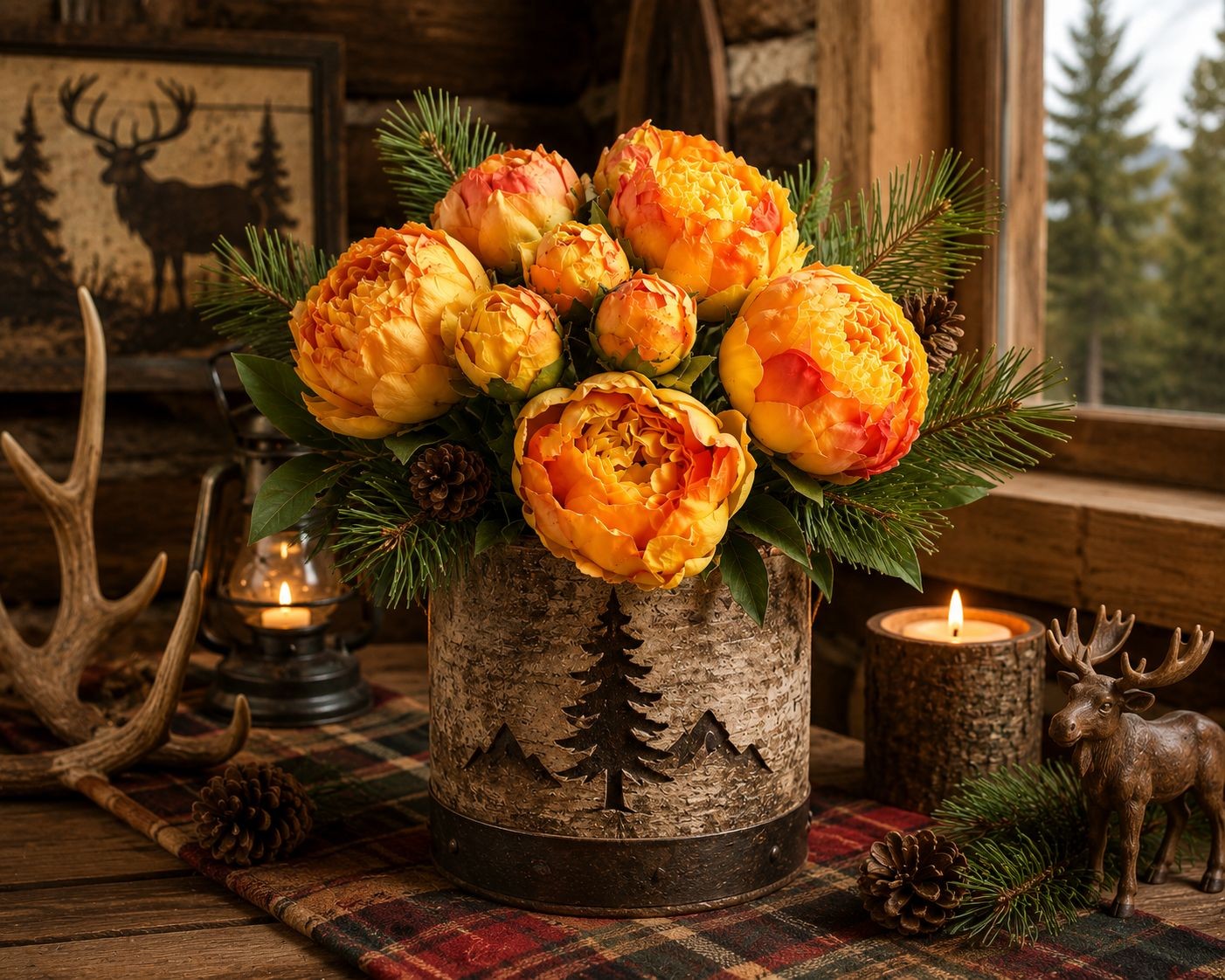 Golden Peony Bouquet Faux Flowers Autumn Decor Rustic Farmhouse Western Floral A