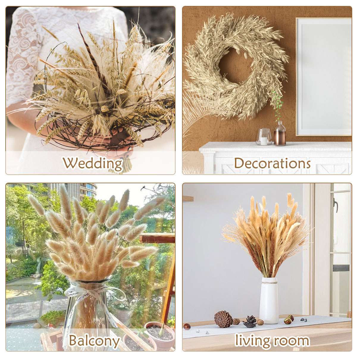100PC Natural Dried Pampas Grass Boho Home Decor Bouquet Phragmites Dried Flower