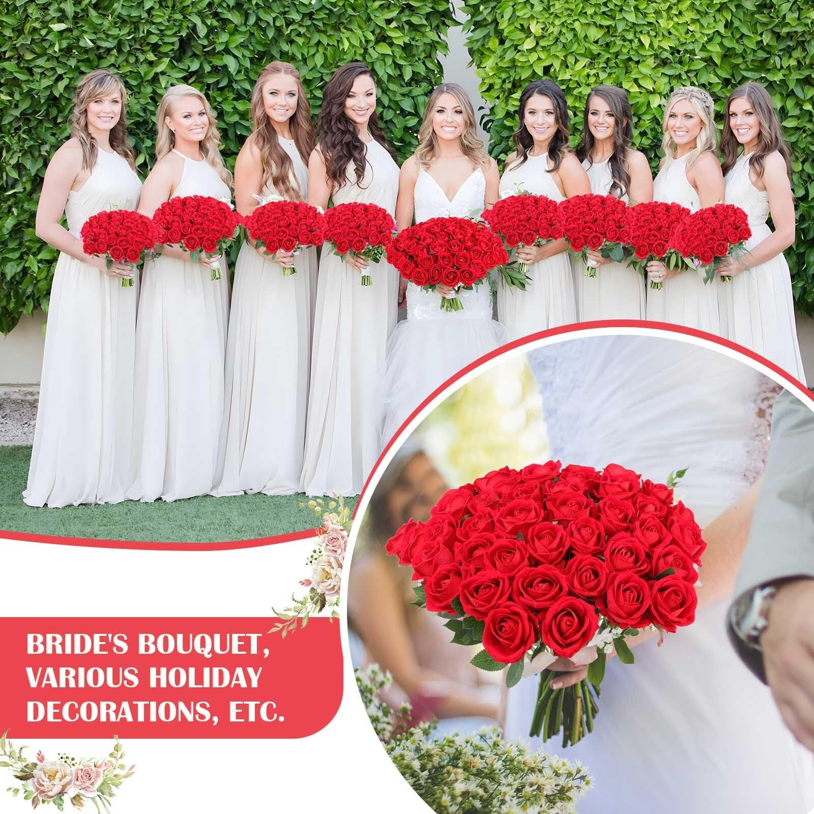60 Pcs Artificial Roses Bulk Velvet Silk White Roses Red Roses for Wedding Ce…