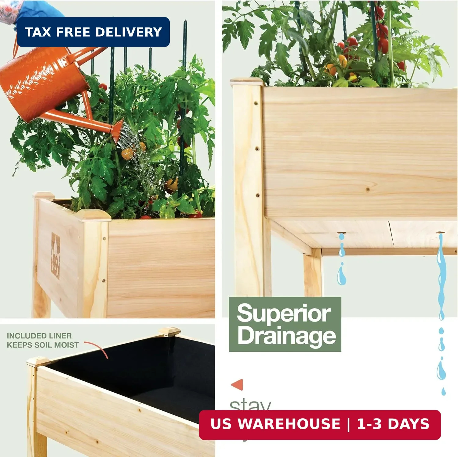 Maple99 Raised Garden Bed with Legs 48x24x30 – Natural Cedar Wood Elevated Plant