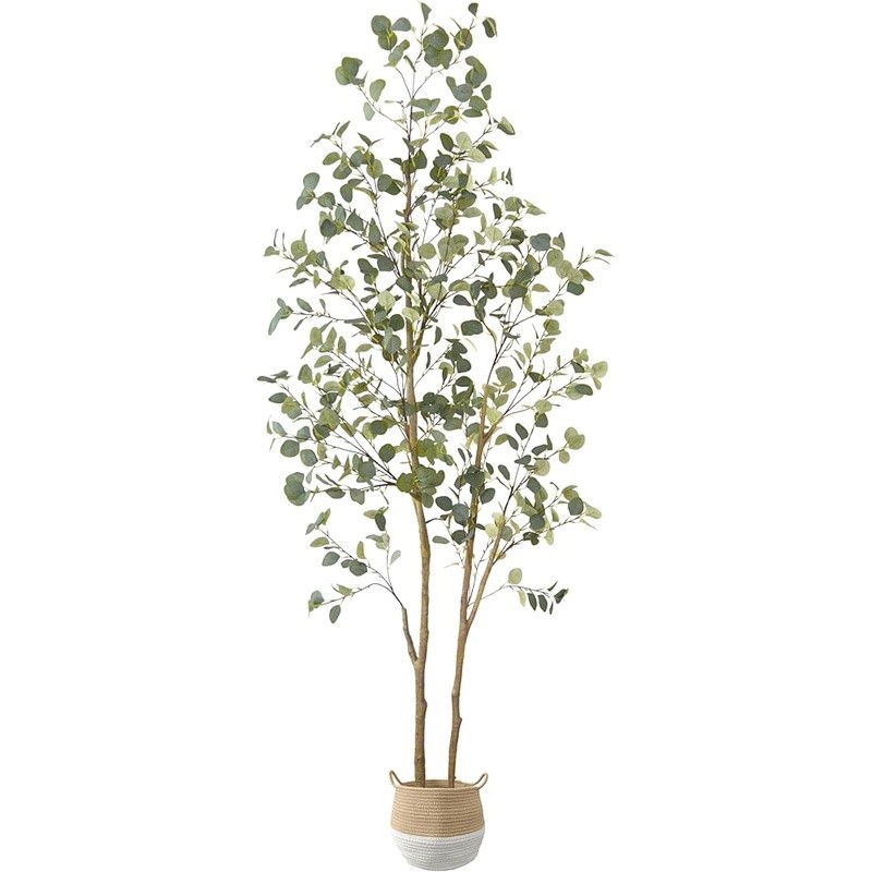 8ft Artificial Eucalyptus Tree Indoor Outdoor Decor Full Green Silk Plant New
