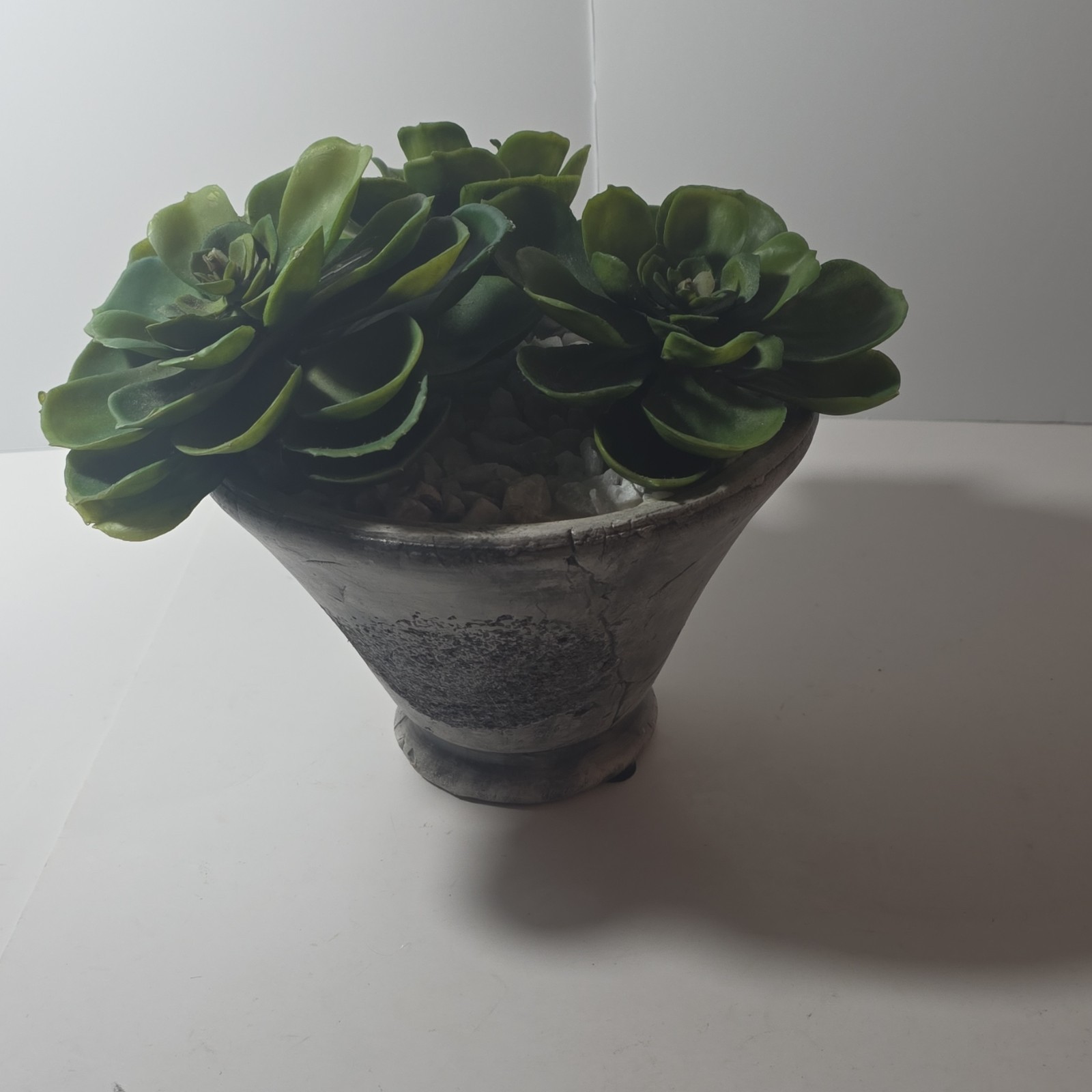 Artificial Succulent Arrangement in Stone Pot, 7″ x 10″, Green Gray Plastic
