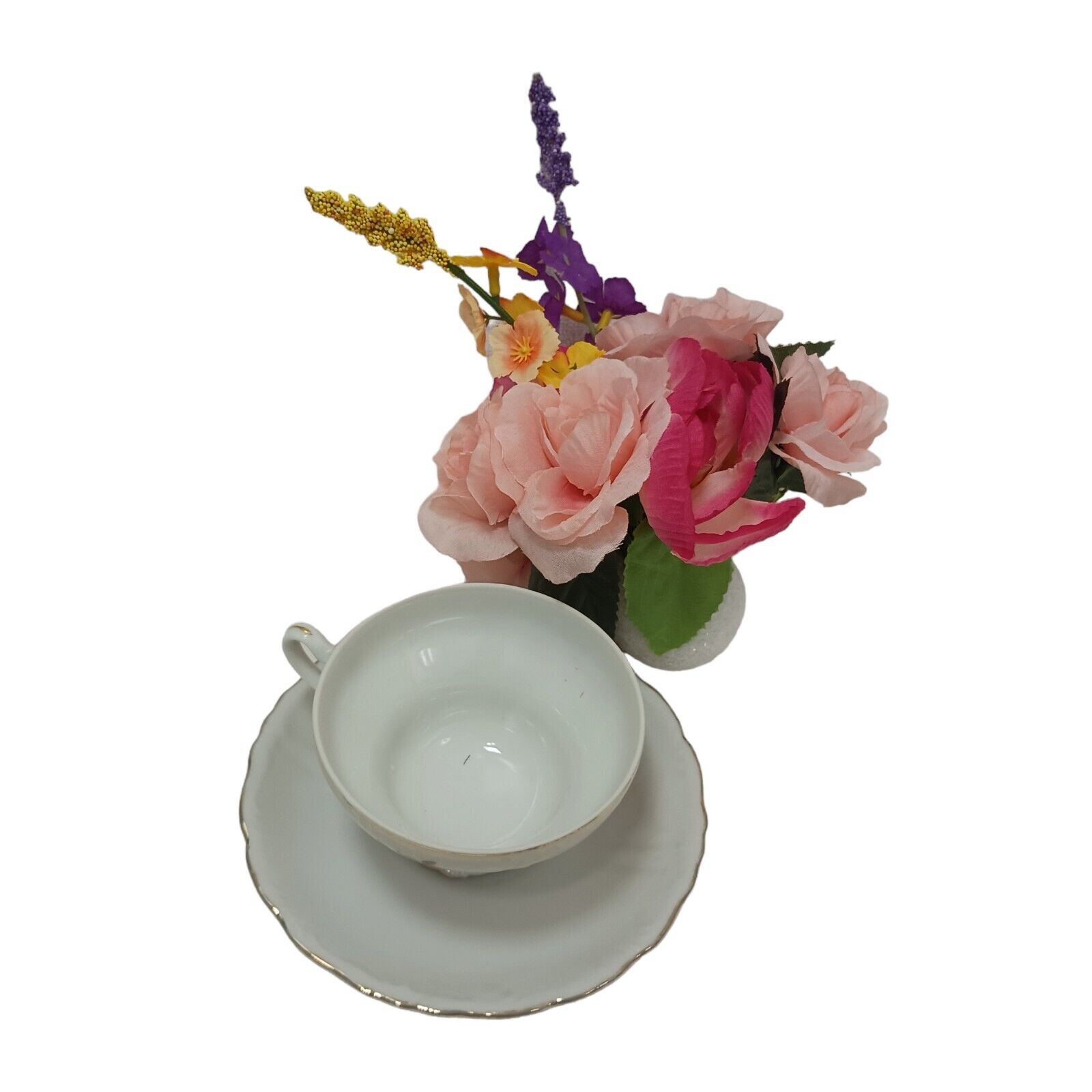 Silk Floral Arrangement POP-IN for your Tea Cup Party Birthday Bridal Home Decor