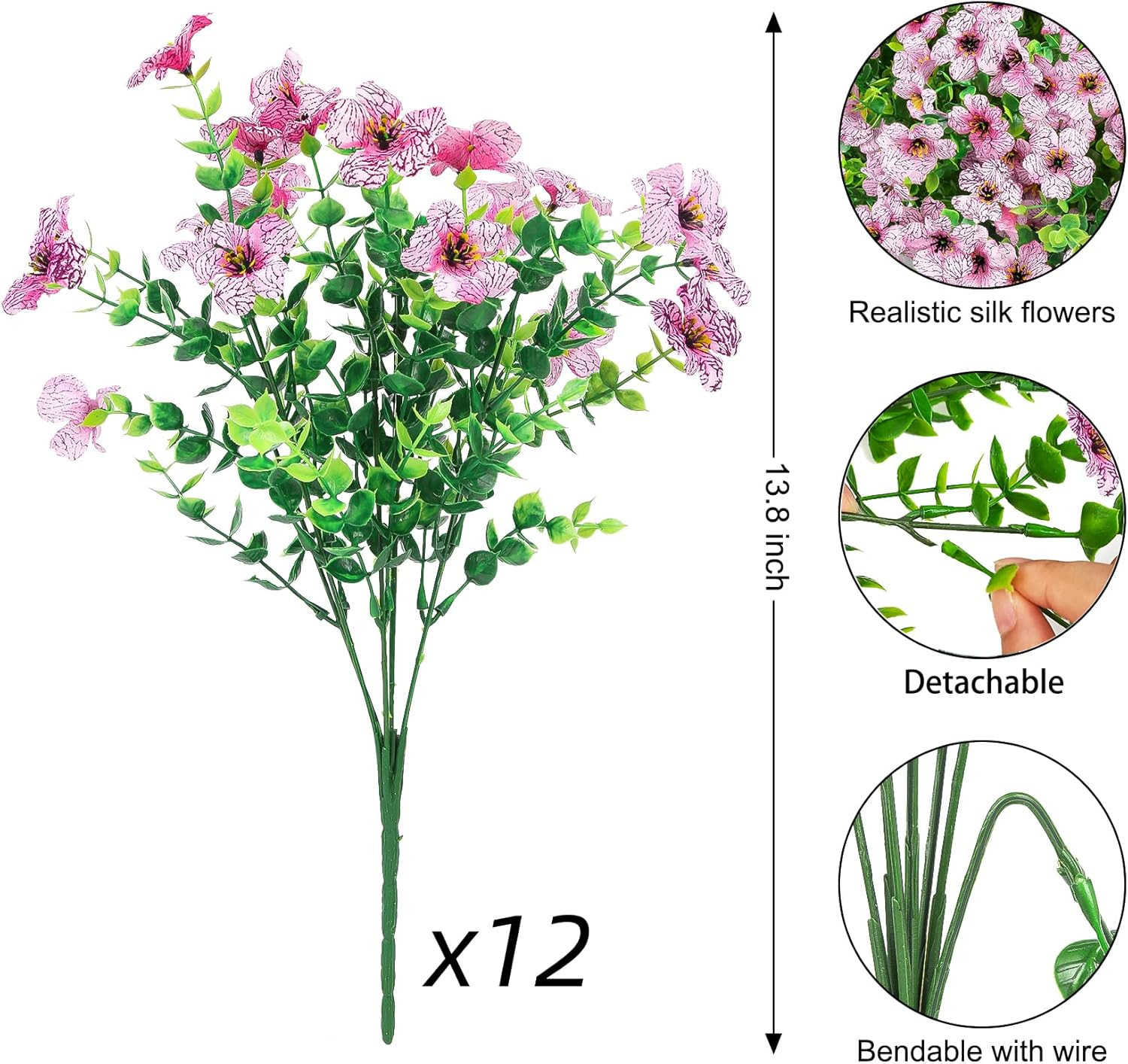 12 Bundles Artificial Flowers for Outdoors Fake Silk Flowers UV Resistant Faux P