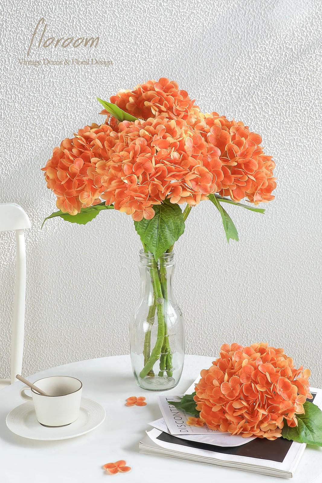 4 Pcs Real Touch Burnt Orange Hydrangea Artificial Flowers, 20″ Full Faux Hyd…