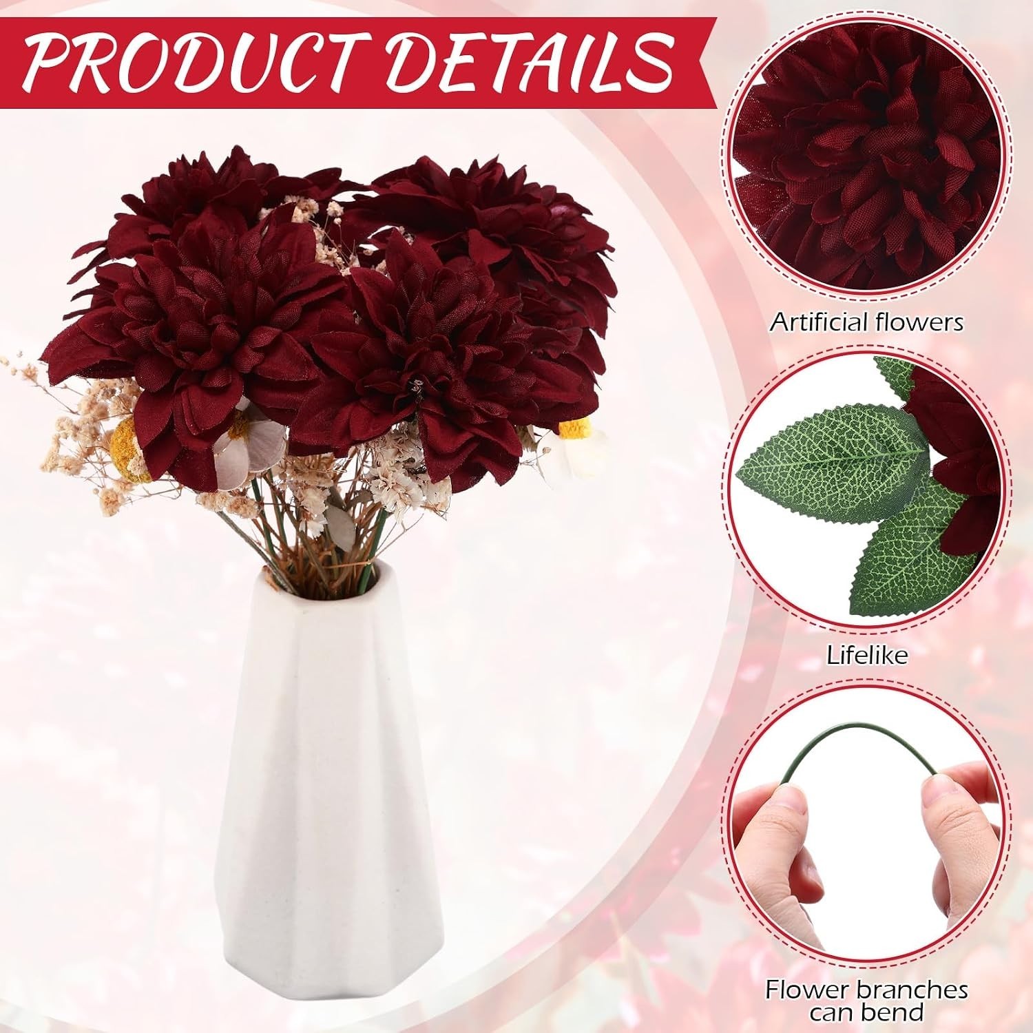 Bulk Pack of 50 Artificial Dahlia Flowers for Bridal Showers