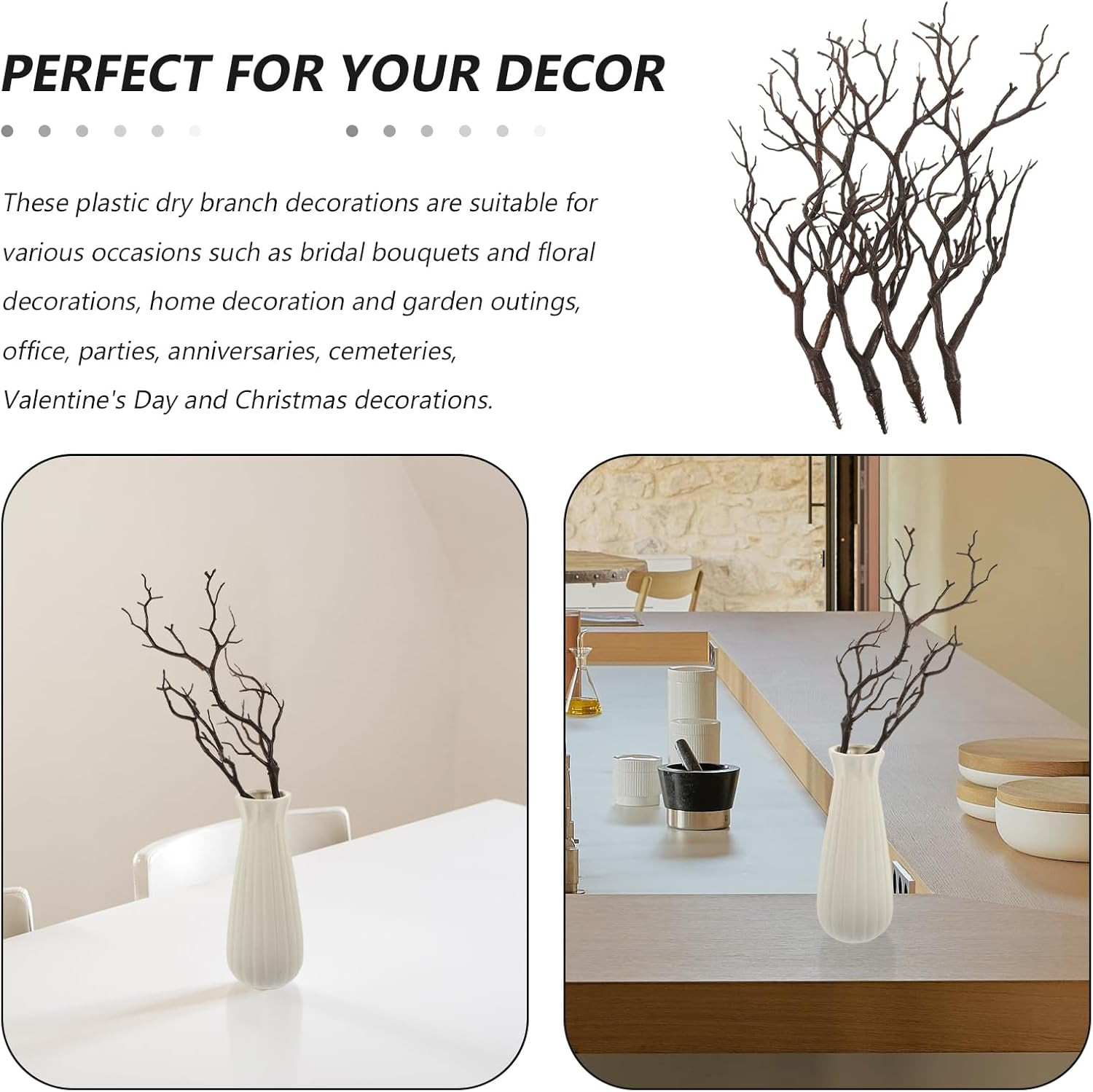 DECHOUS Plastic Tree Branches, 4Pcs Manzanita Branches Halloween Decor Artificia