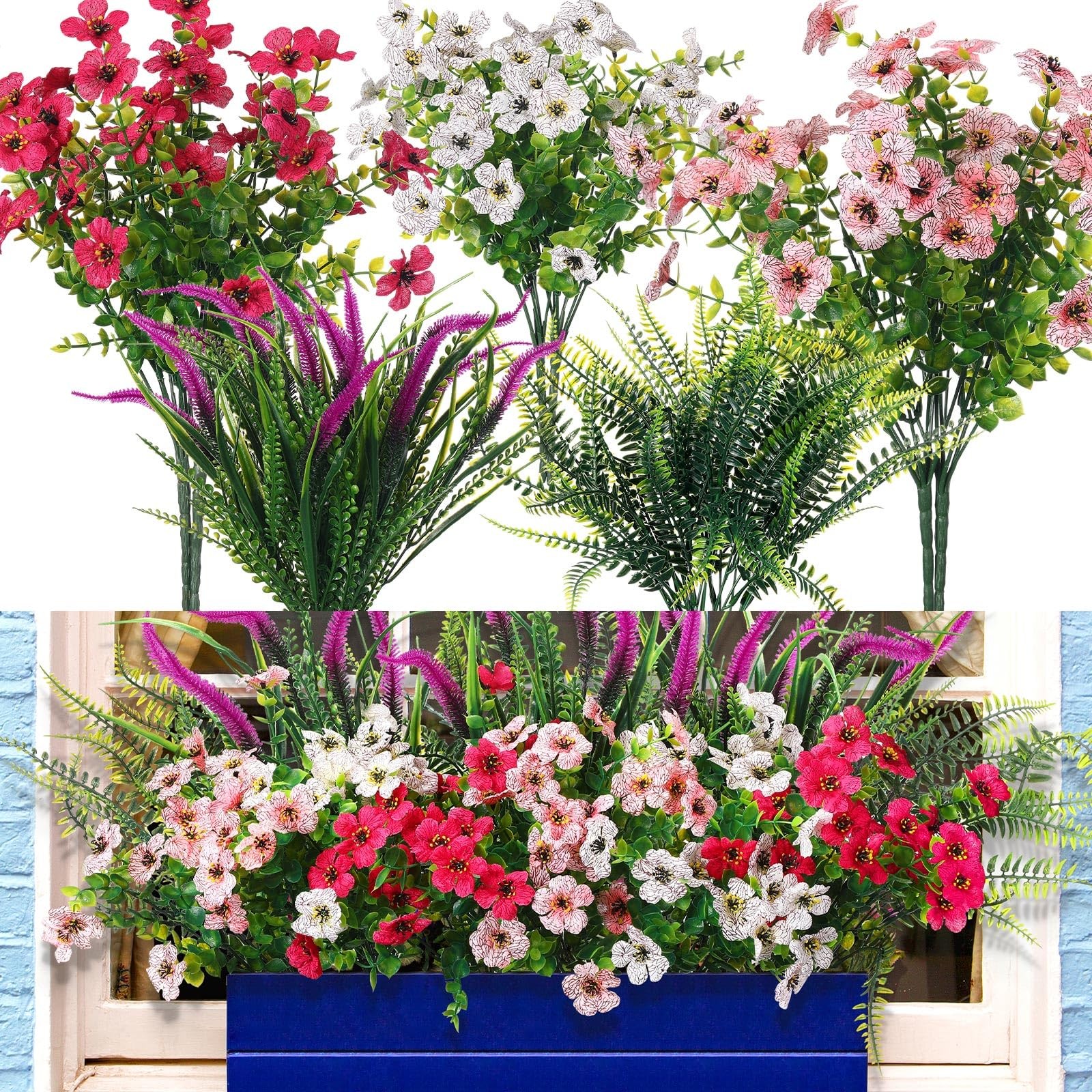 UV Resistant Artificial Flowers Outdoor 12 Bundles, Purple Dog Tail Grass and…