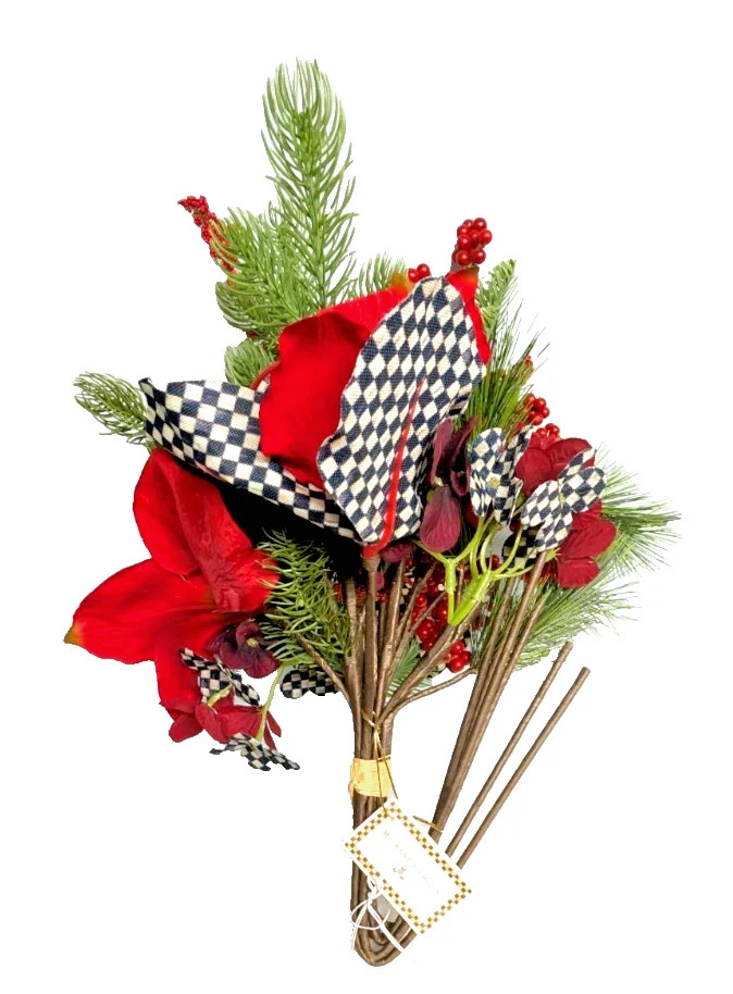 Mackenzie Childs Amaryllis large 6 stem Bouquet courtly flowers 24″ NEW w/ tags