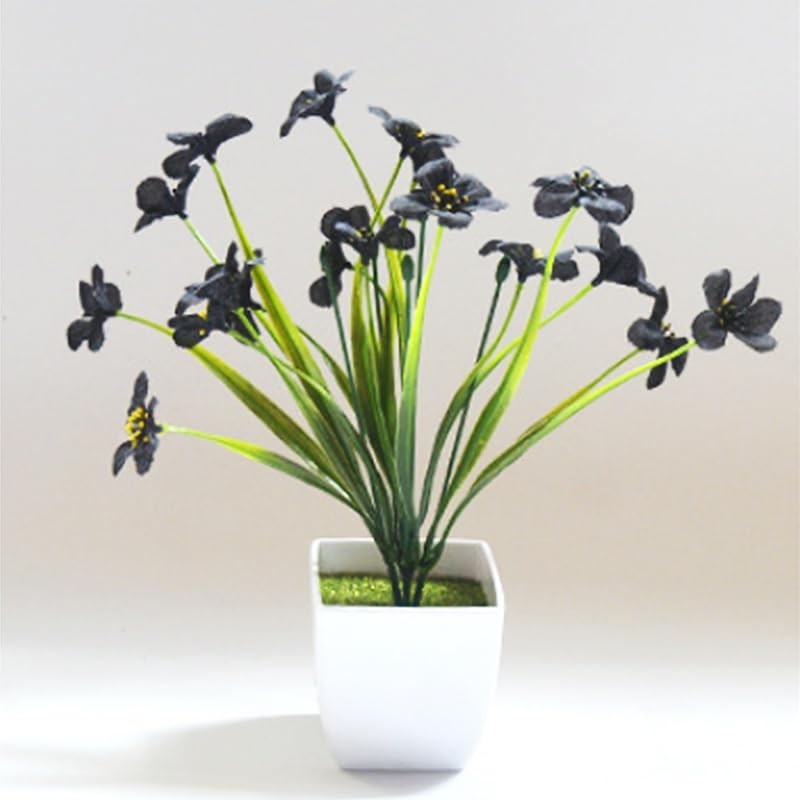 12 Bundles Black Silk Flowers – UV Resistant Artificial Plants for Garden Decor