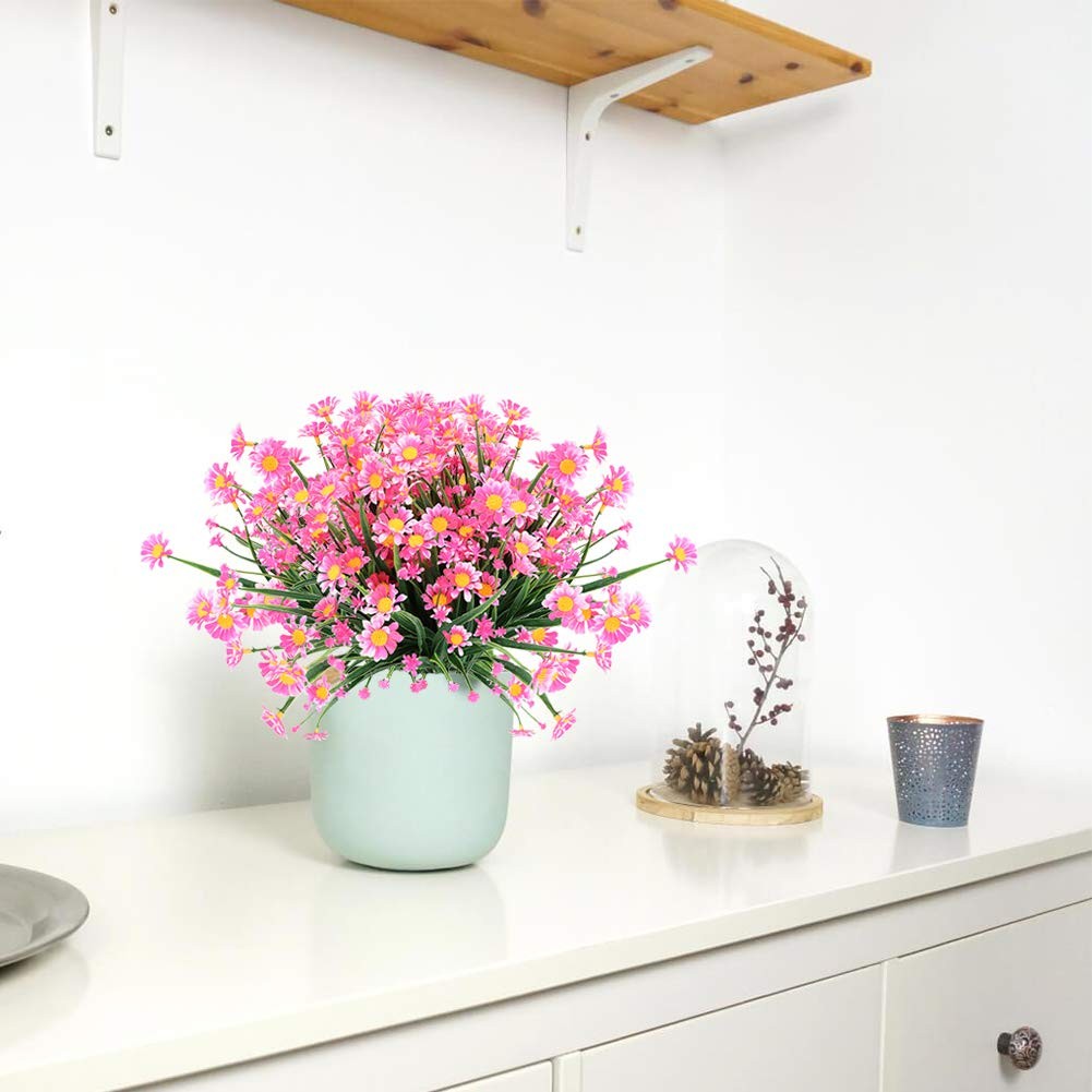 UV Resistant Artificial Daisies 4 Bundles of Faux Flowers for Indoor &