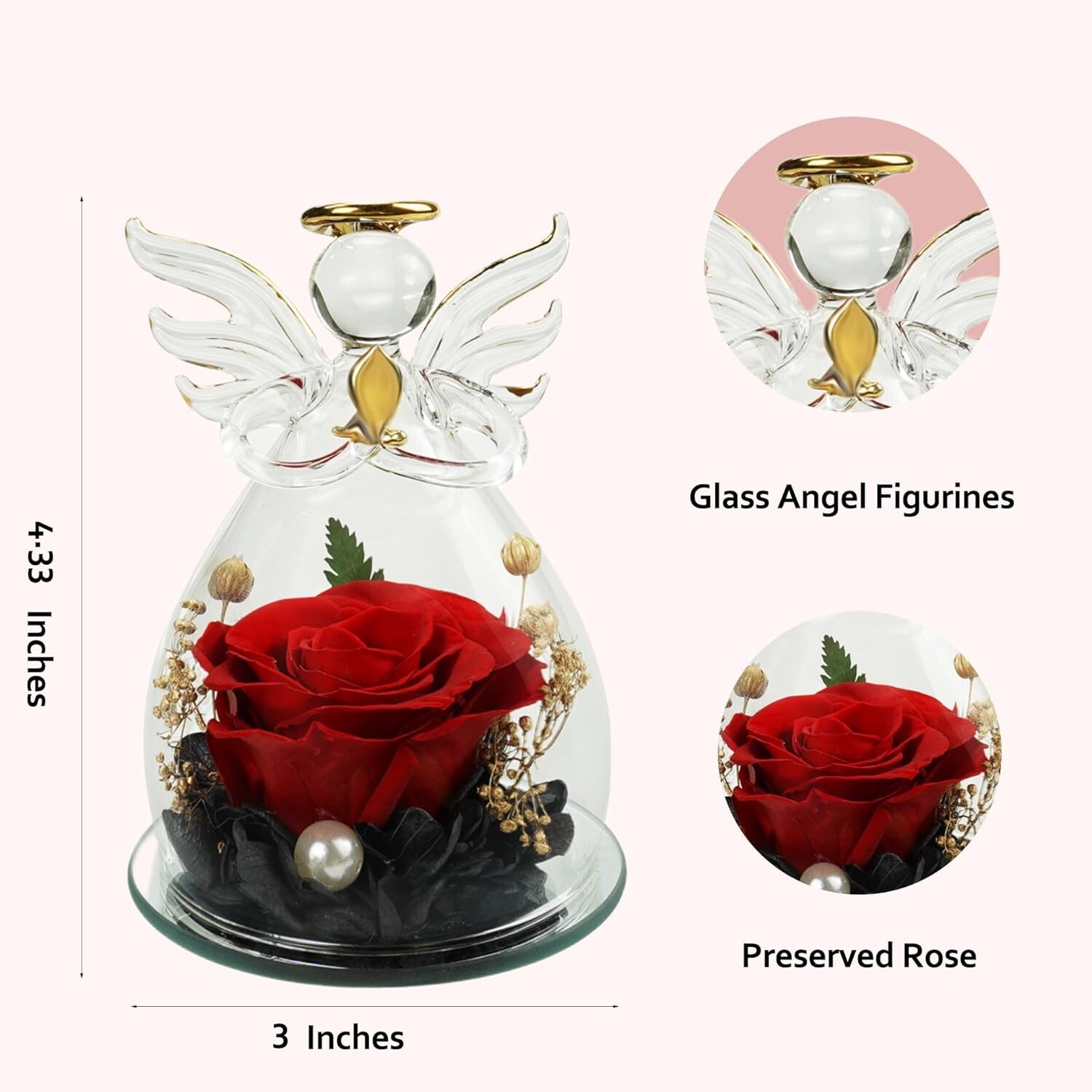 Angel Rose Gifts for Women,Preserved Roses Forever Flower in Glass Angel Figurin