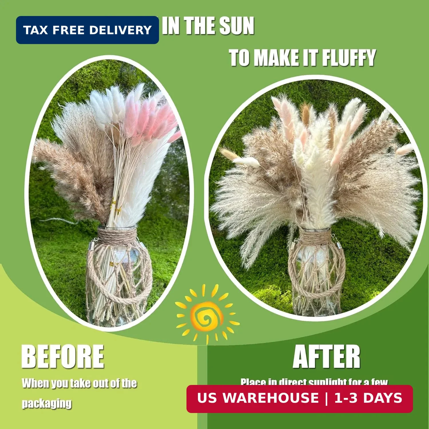 Dried Pampas Grass Decor 107 pcs Boho Home Decor 17 Inch Natural Dried Flower Bo