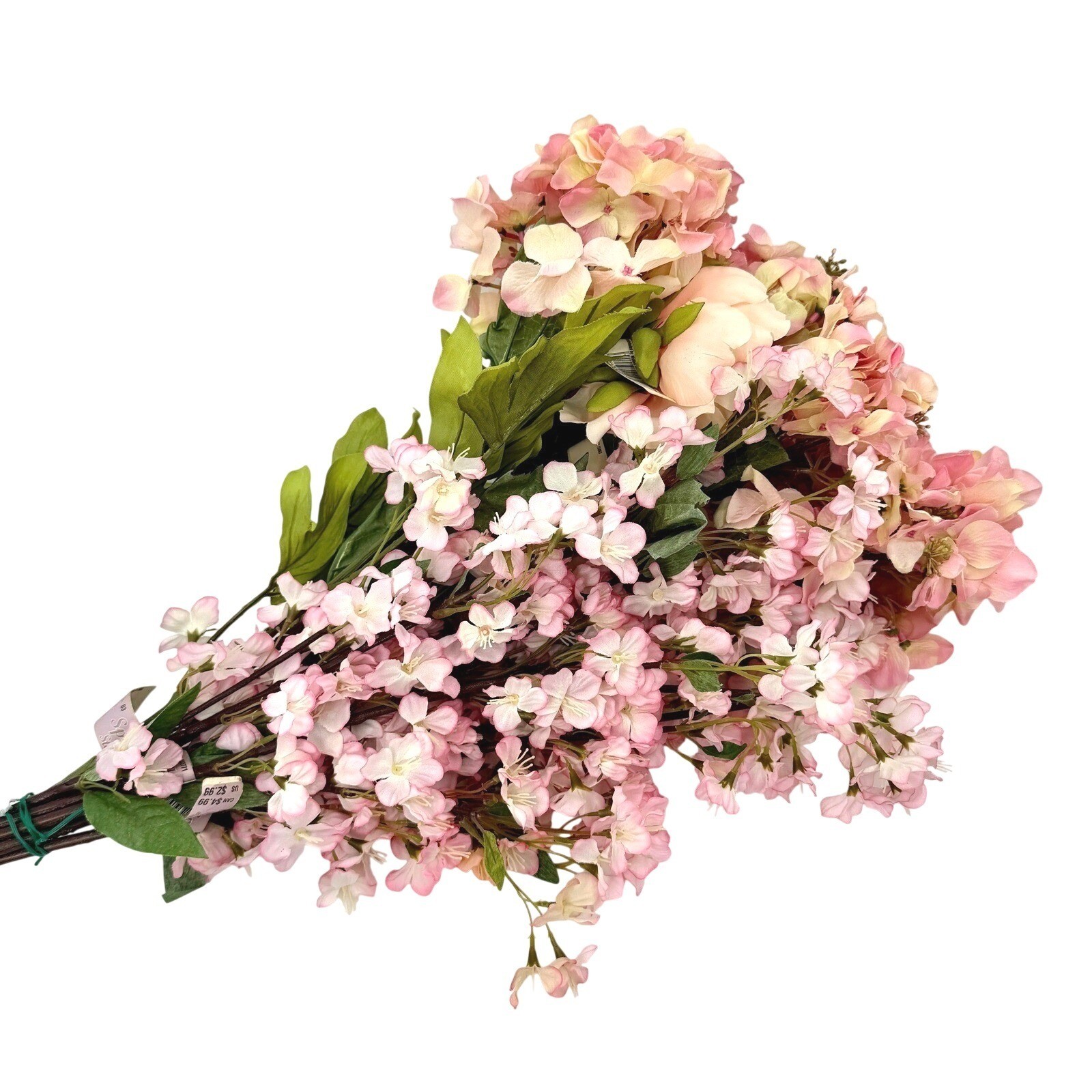 Pink Mixed Artificial Flower Bouquet Silk Cherry Blossom Hydrangea Peony 22in