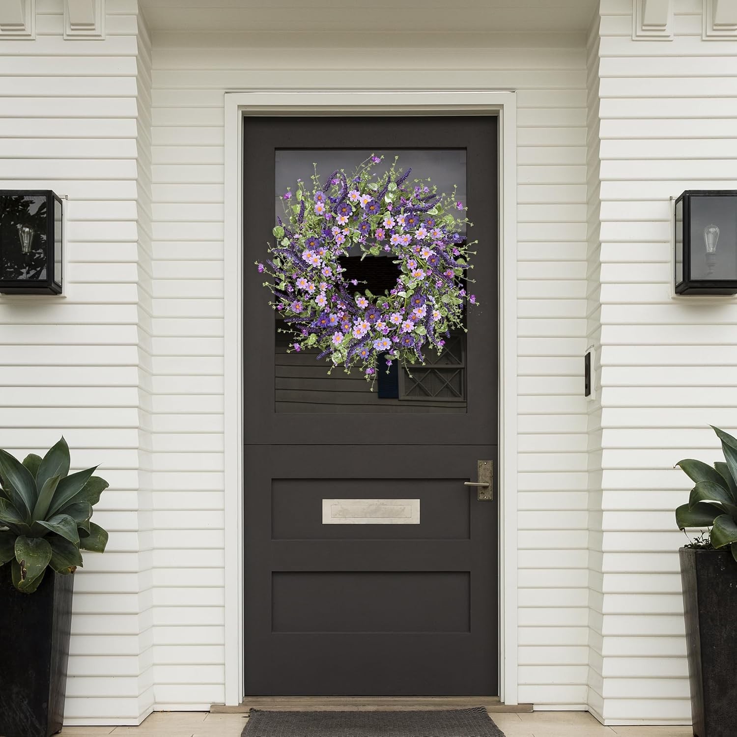 Elegant 24-Inch Purple Daisy Wreath for Front Door Decor – Handmade Silk Floral